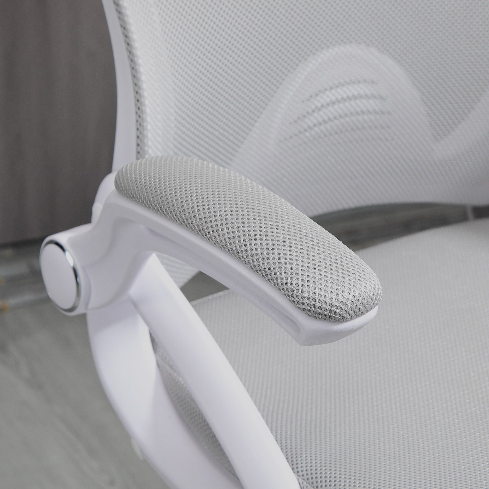 Office Chair Ergonomic Desk Chair with Foldable Armrests and Adjustable Foot Ring, Height Adjustable Swivel Chair Drafting Chair with Tilt Function, Mesh Light Grey