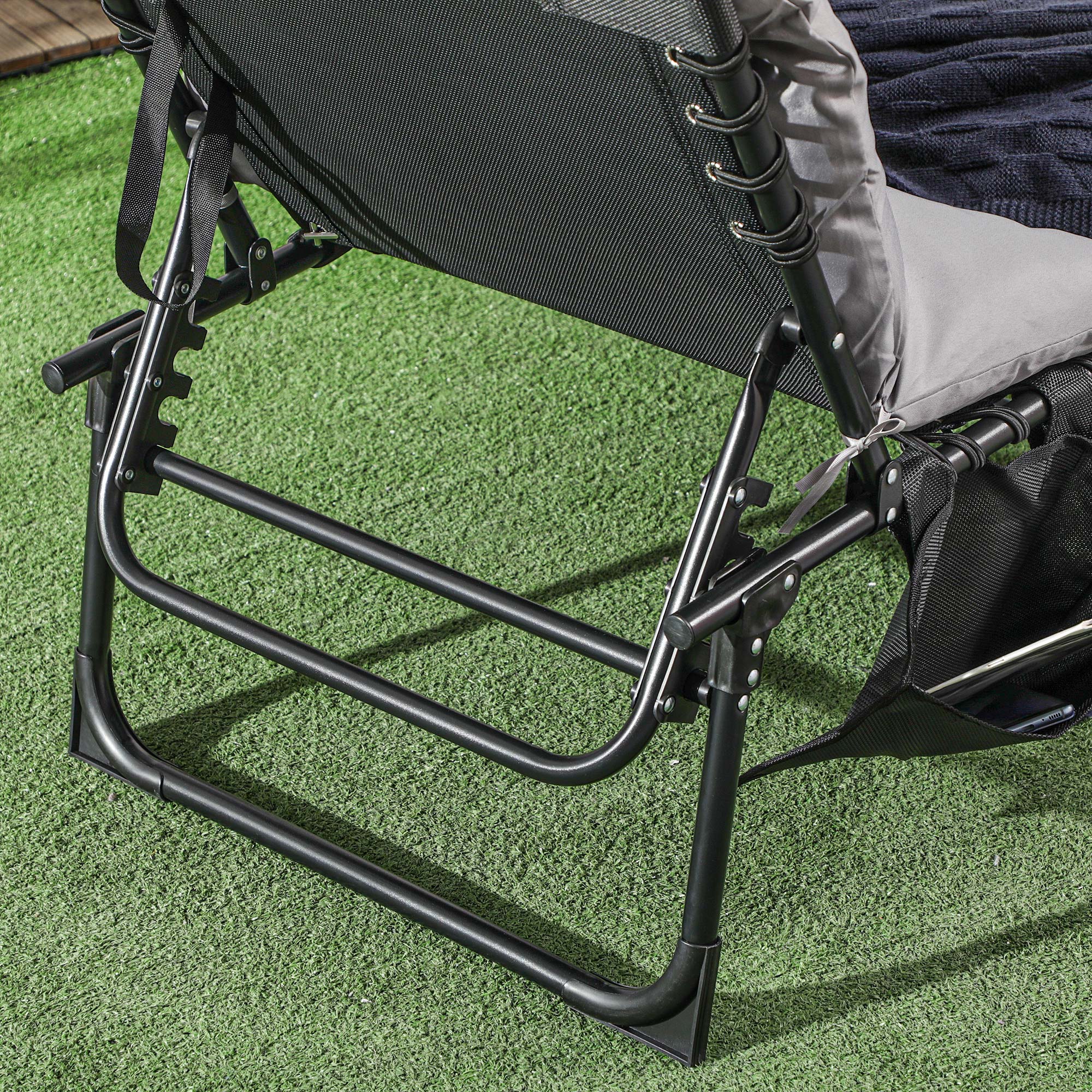 Folding Sun Lounger Garden Lounger with 5-Position Adjustable Backrest Camping Lounger with Pocket with Headrest Garden Chair up to 120 kg, for Garden, Balcony, Light gray