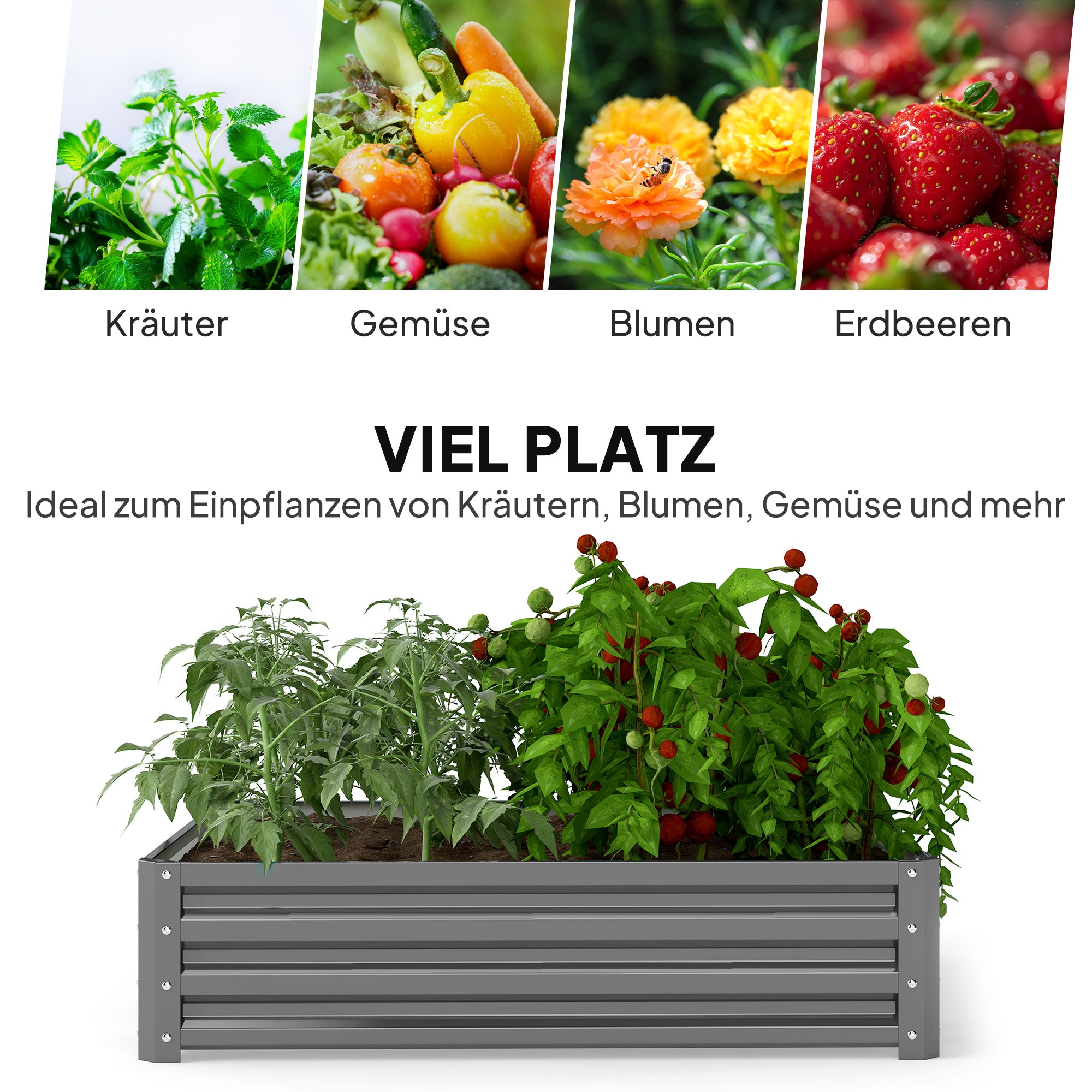 Raised Garden Bed, Planter Box, Vegetable Planter, Herb Garden for Yard, Patio, Balcony, Steel, Light Grey, 120 x 120 x 30 cm