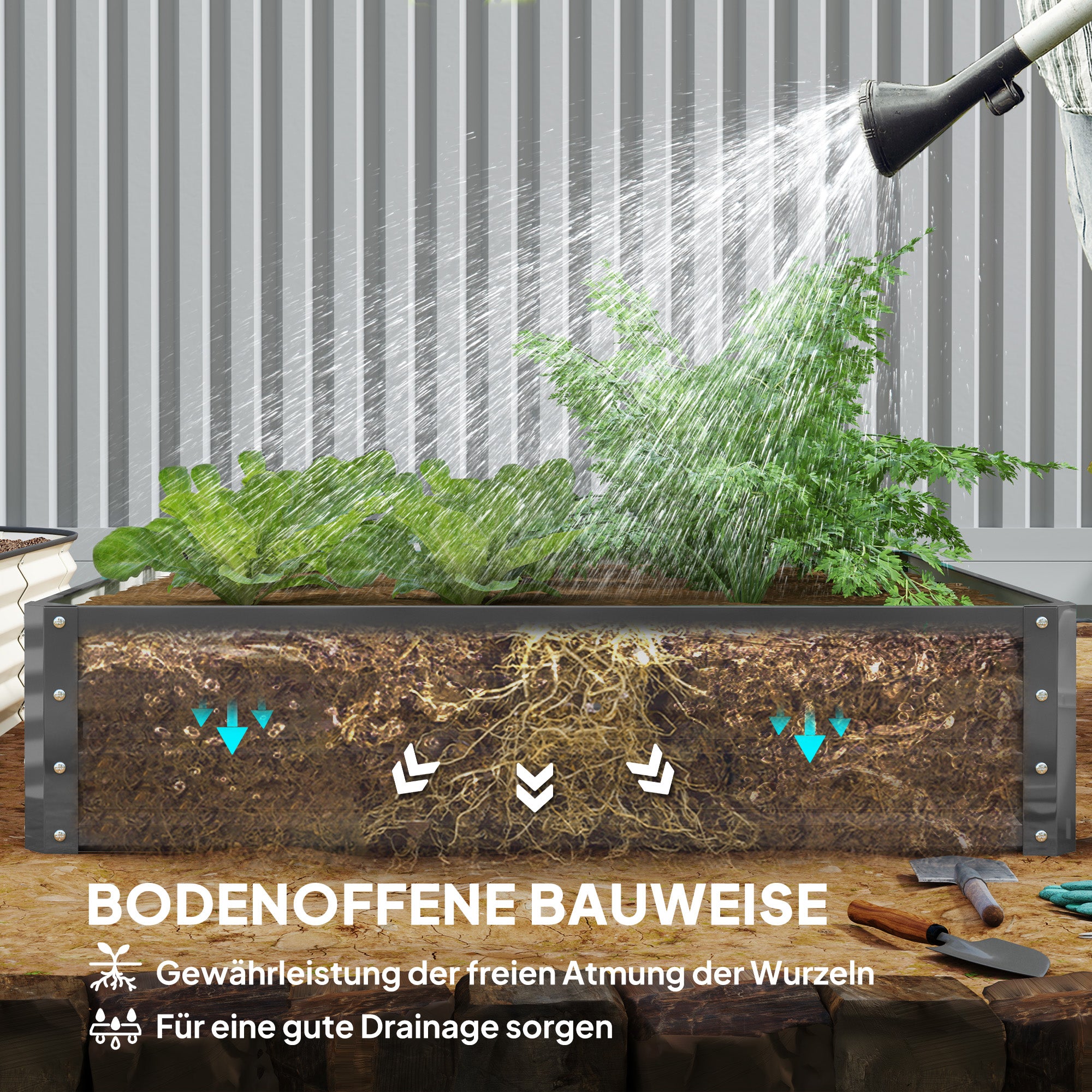 Raised Garden Bed, Planter Box, Vegetable Planter, Herb Garden for Yard, Patio, Balcony, Steel, Light Grey, 120 x 120 x 30 cm