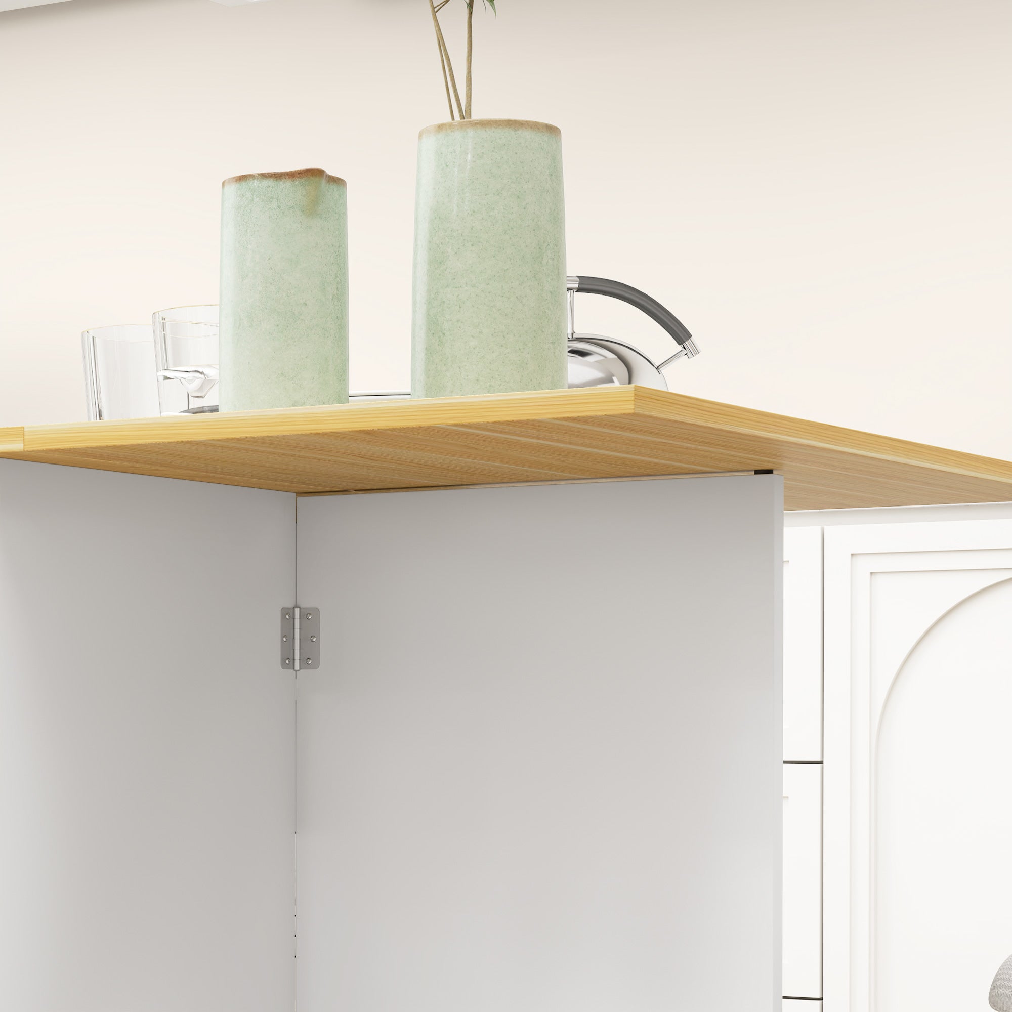 Folding Dining Table, Drop Leaf Table for 2-4 People, Modern Space-Saving Kitchen Table with Drawer, 2 Shelves, and 2 Wheels, in Wood, 114.5x70x75 cm, Oak