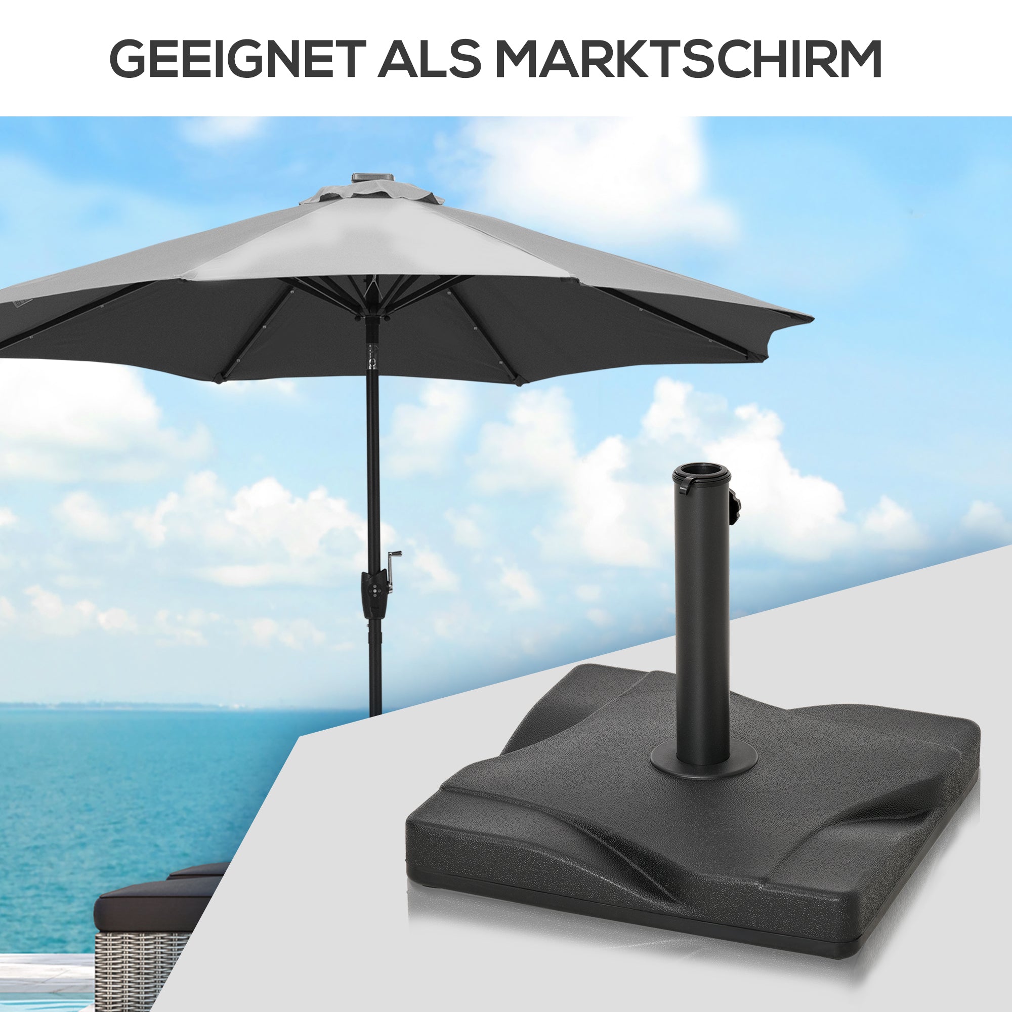 Umbrella Stand 20 kg Umbrella Stand for Umbrella Pole 32/38/48 mm Umbrella Base for Garden Terrace Balcony Cement 41.5 x 41.5 Black