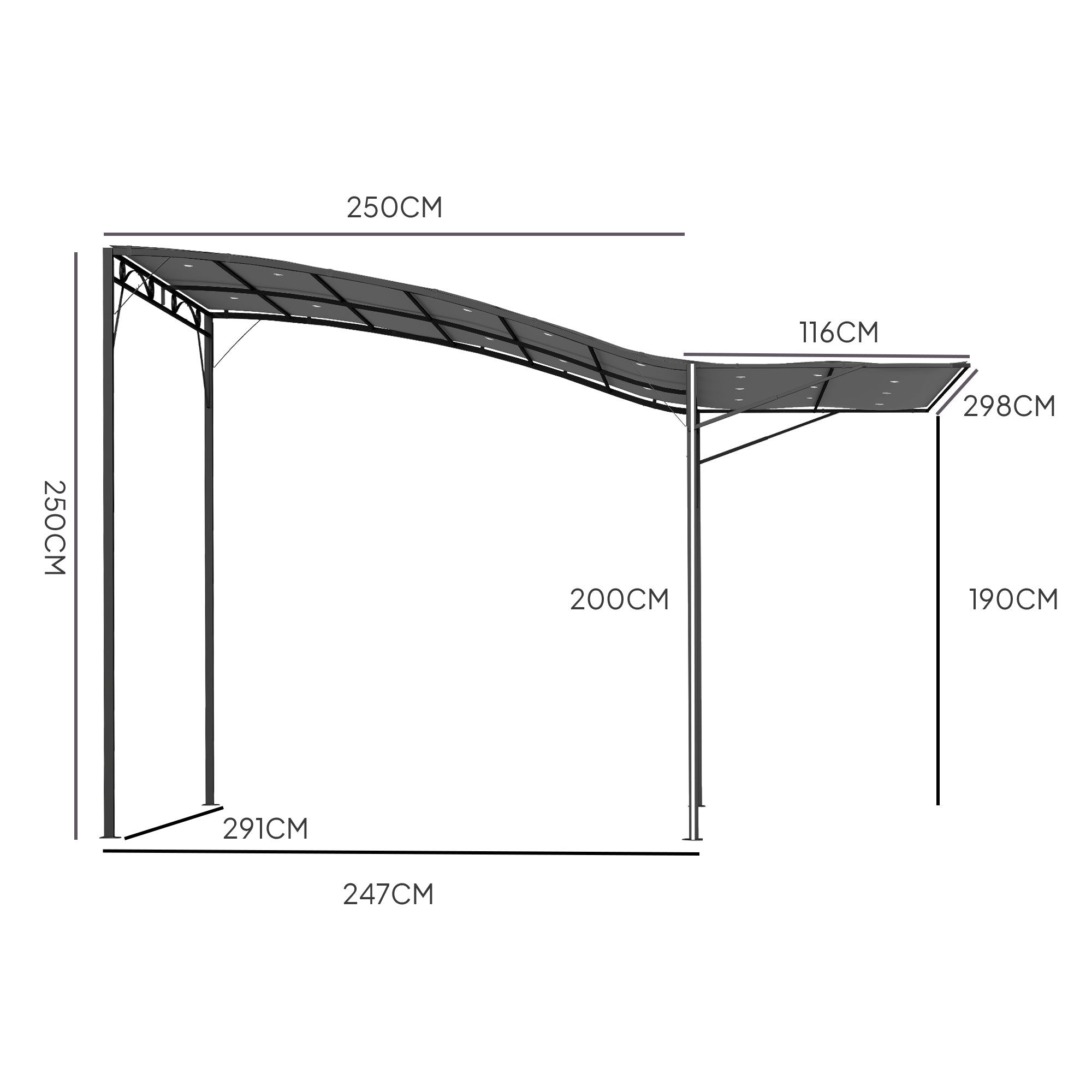 10' x 8' (3 x 2.5 m) Adjustable-Roof Garden Pergola — Steel Frame, Dark Gray Polyester Canopy
