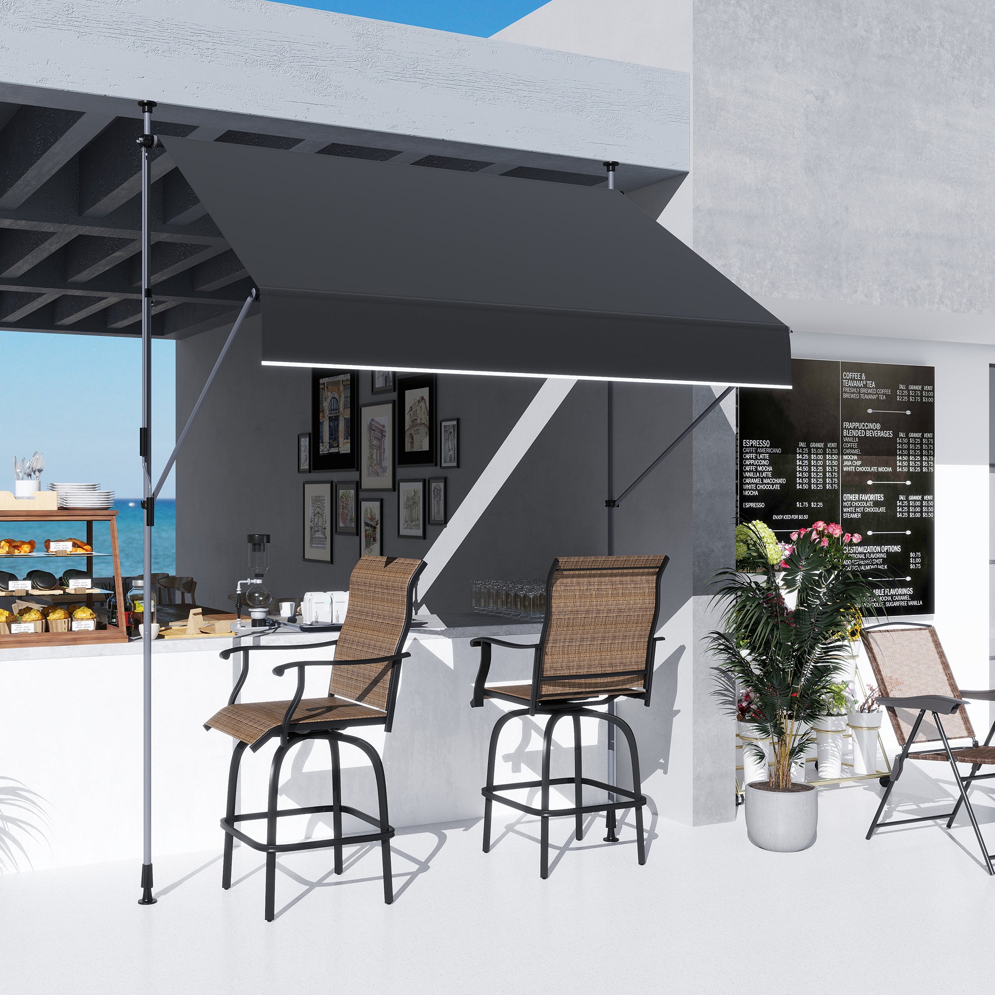 Manual Retractable Awning 2x1.2 m Outdoor Patio Roll-Up Awning Adjustable Height with Crank 210-310 cm UV30+ Protection Drill-Free for Garden Balcony Patio Black