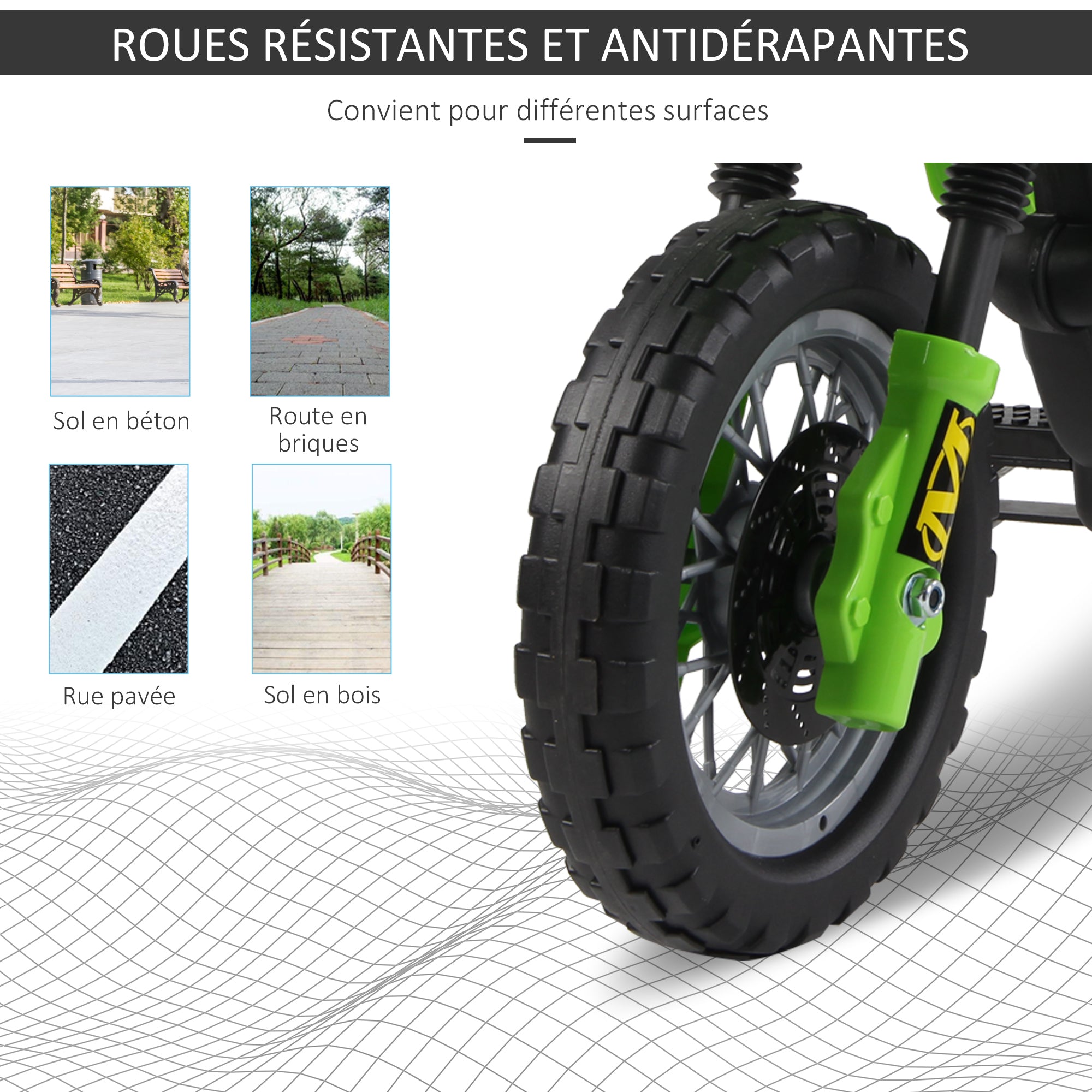 Children's Electric Motorcycle, Cross Motorcycle for Children with 6V Battery, Headlights, Music, and Training Wheels, 3 to 6 Years, Load 25KG, Green and Black