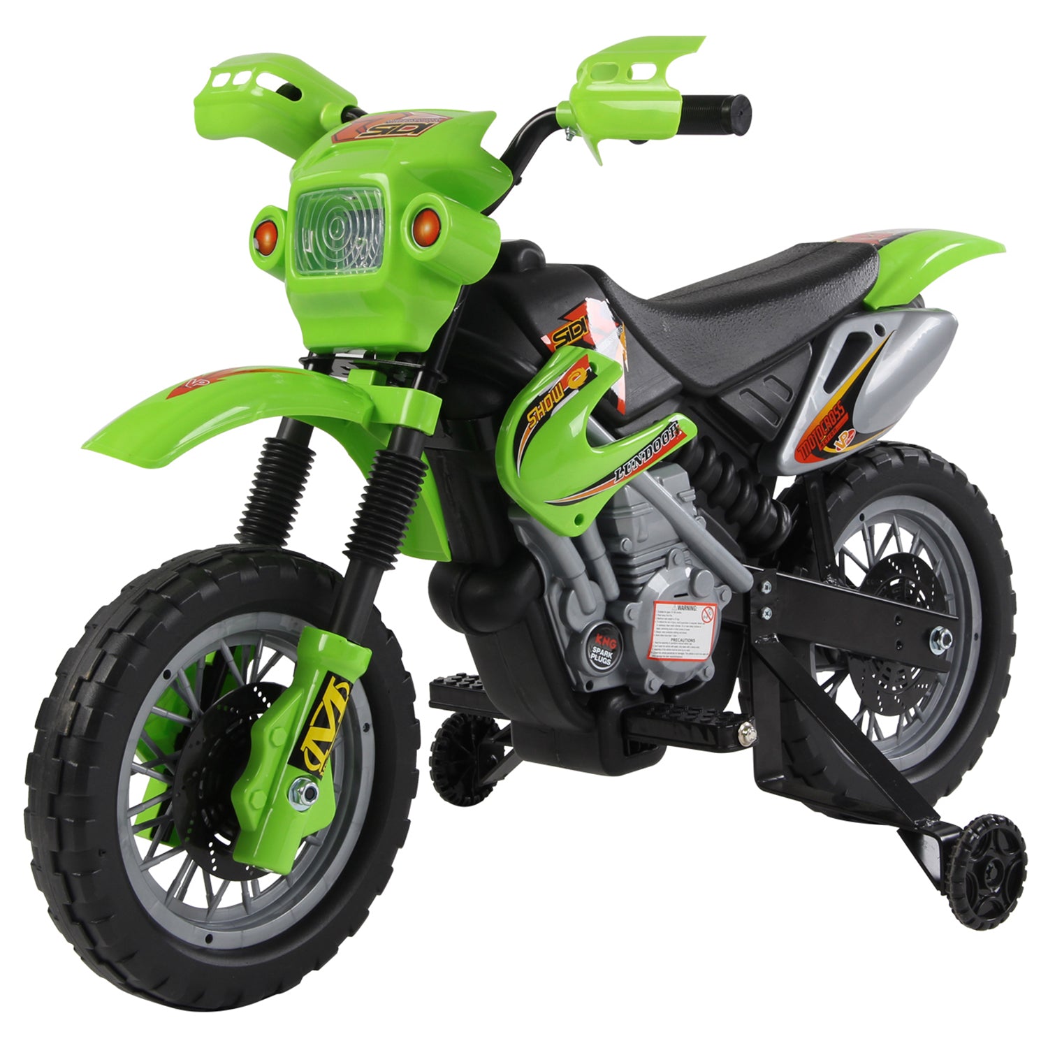 Children's Electric Motorcycle, Cross Motorcycle for Children with 6V Battery, Headlights, Music, and Training Wheels, 3 to 6 Years, Load 25KG, Green and Black