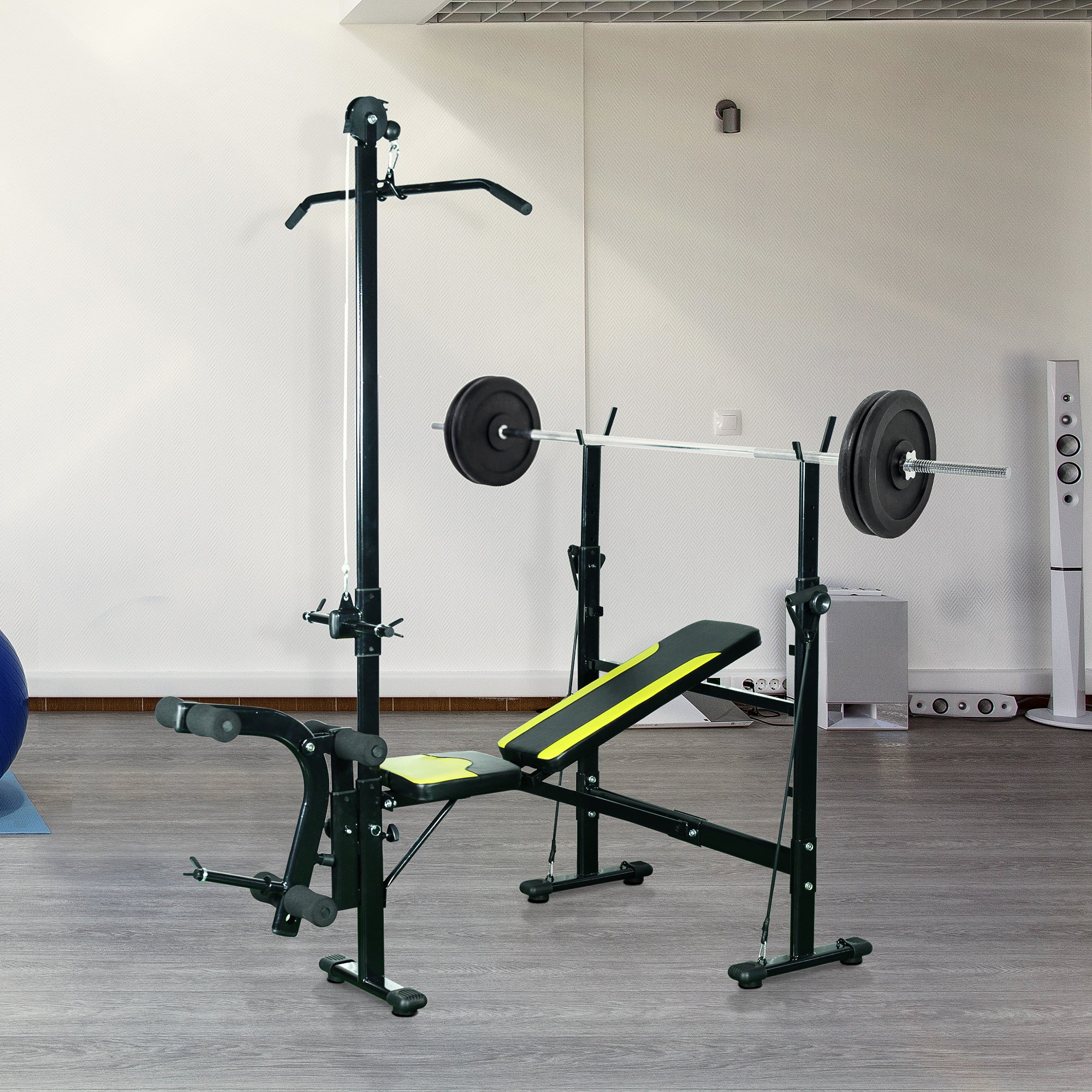 Multifunctional Weight Bench Reclining Muscle Training Bench with Adjustable Height for Total Fitness Training in Gym and Home Load 550 lbs 175x110x202 cm Black