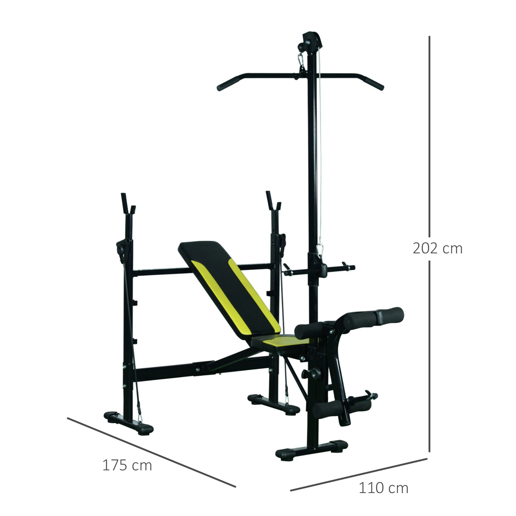 Multifunctional Weight Bench Reclining Muscle Training Bench with Adjustable Height for Total Fitness Training in Gym and Home Load 550 lbs 175x110x202 cm Black
