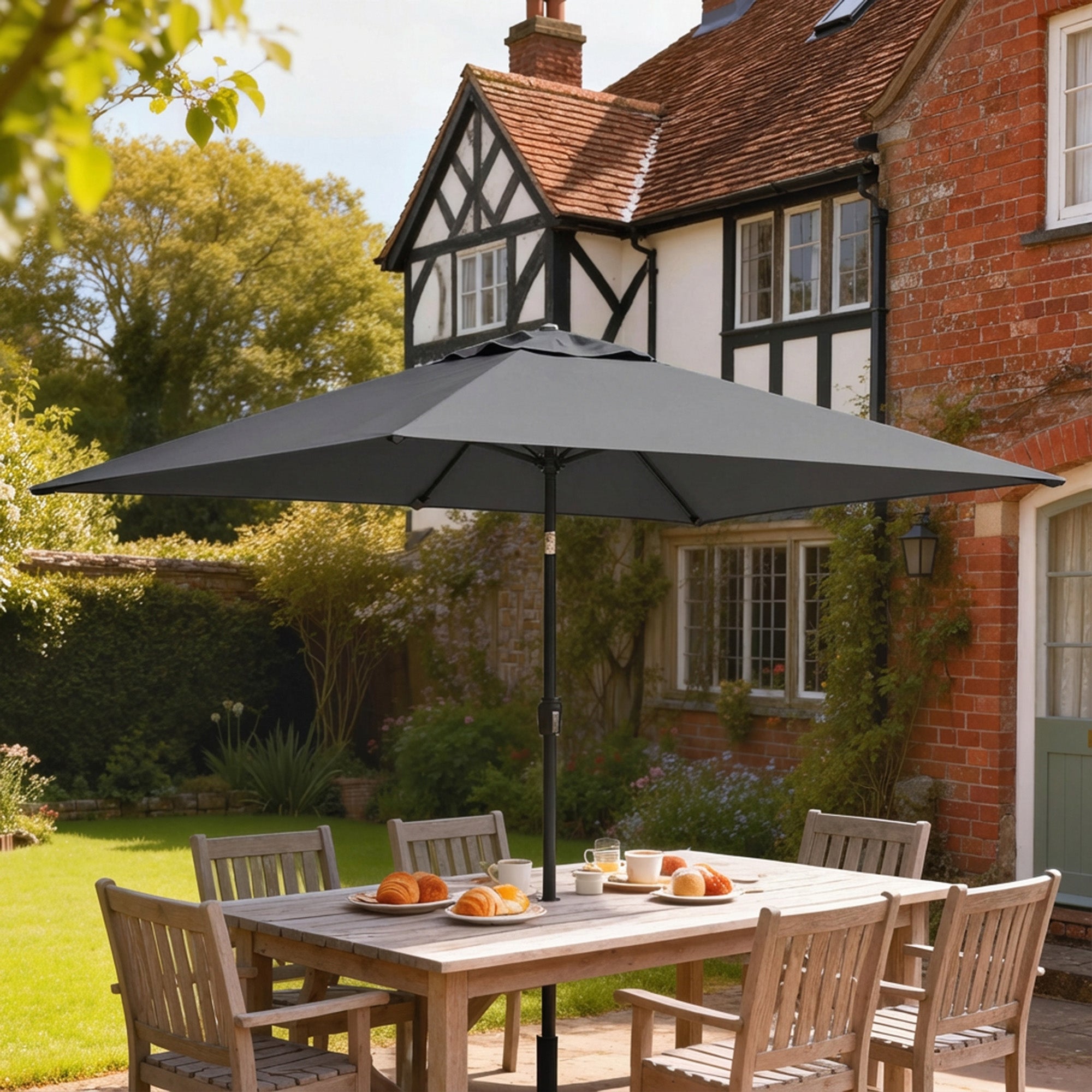 Tilt Rectangular Patio Umbrella 300 x 200 cm (118" x 79") with Crank & Cover — UV Protection, Wind-Resistant, Sturdy Market Parasol, Dark Gray