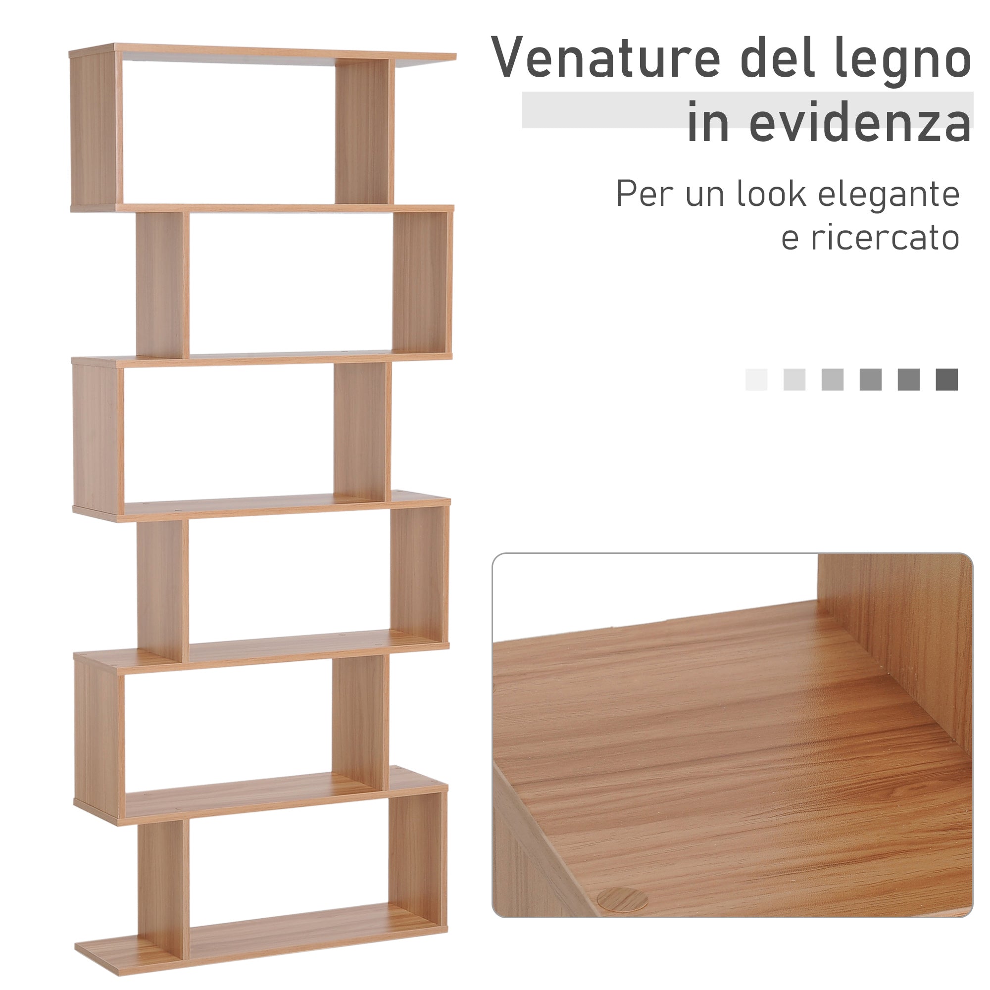 Modern Design Wooden Bookcase with 6 Shelves Natural Wood 80 x 23 x 192cm