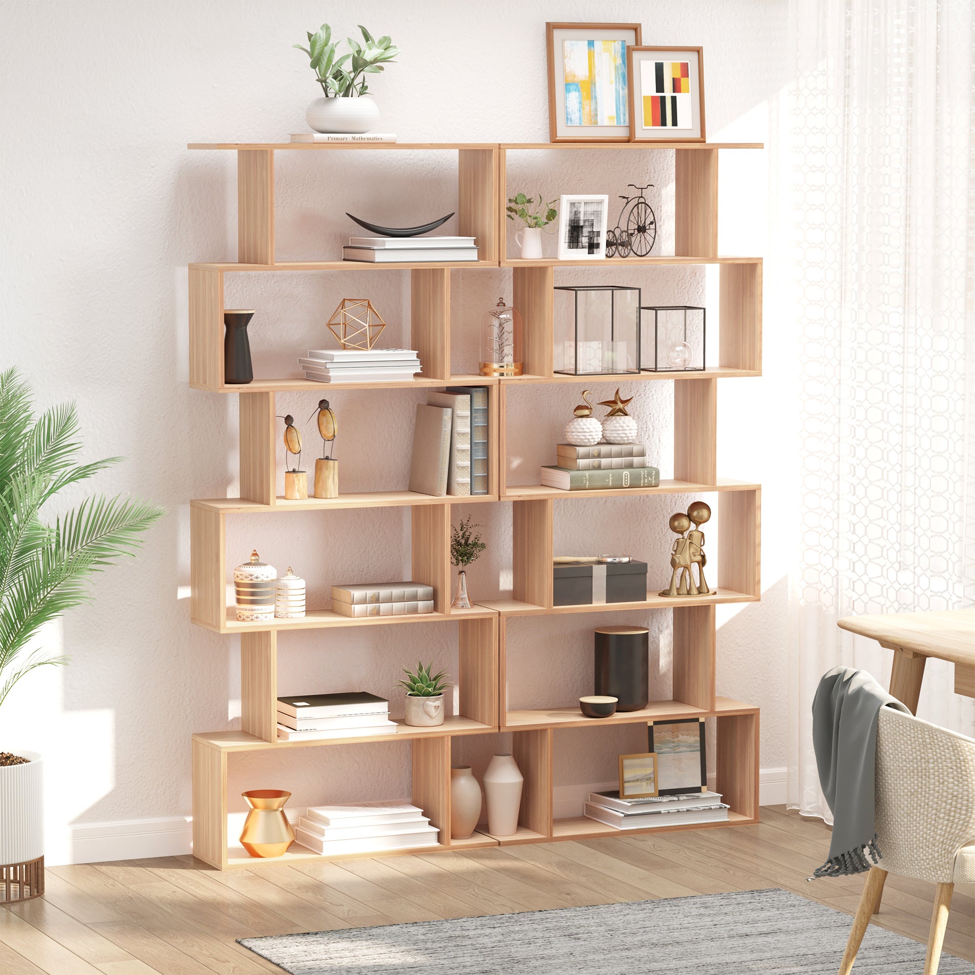 Modern Design Wooden Bookcase with 6 Shelves Natural Wood 80 x 23 x 192cm