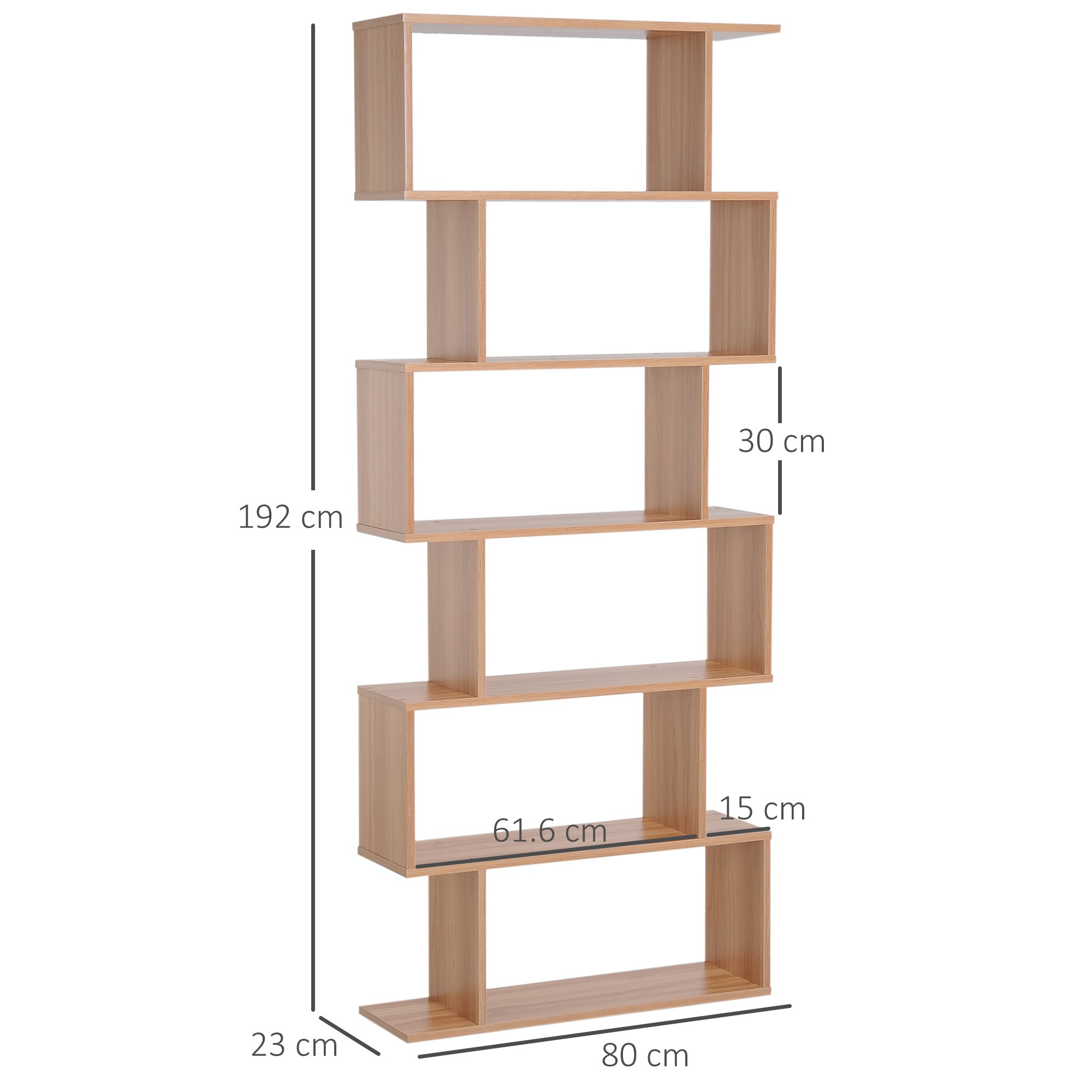 Modern Design Wooden Bookcase with 6 Shelves Natural Wood 80 x 23 x 192cm