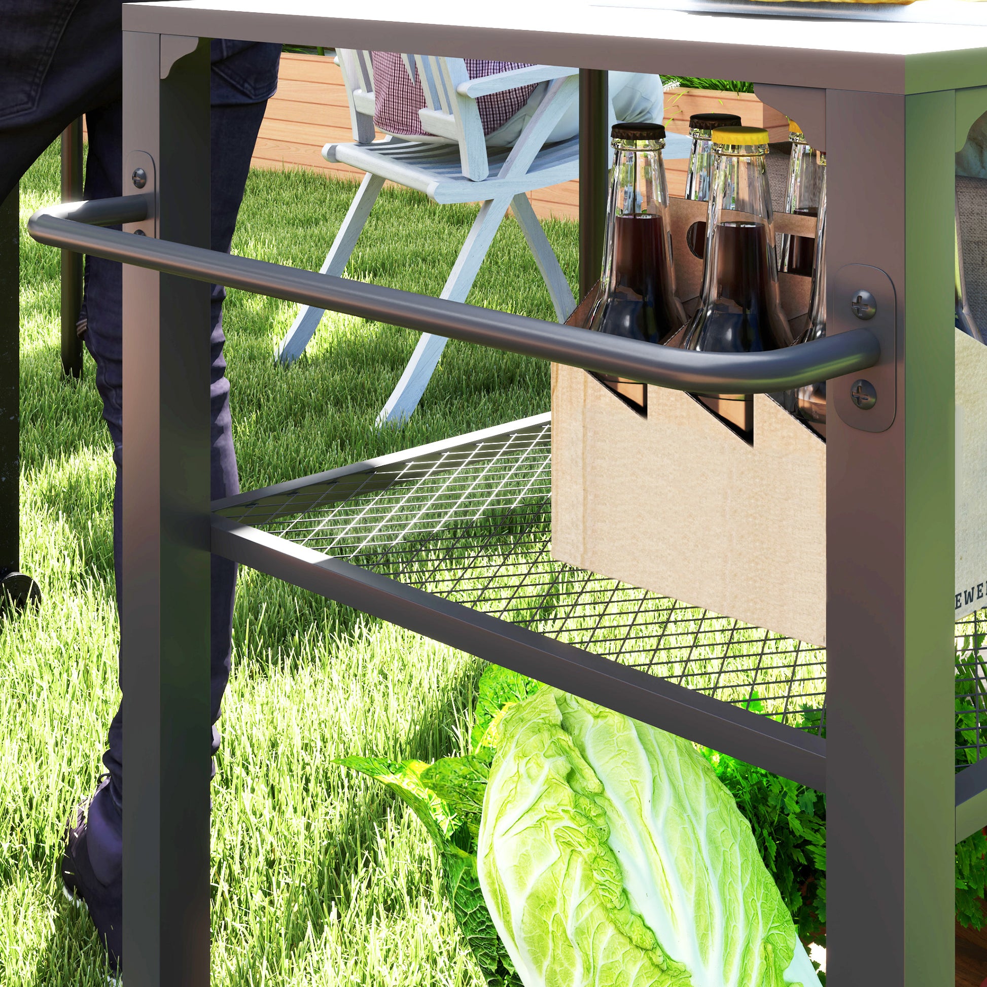 3-Tier BBQ Serving Trolley with Work Surface Shelves Wheels, BBQ Stainless Steel Grill Table, Grill Side Table, Outdoor Cart, Charcoal Grill for Garden, Patio, 105x50x79cm Black