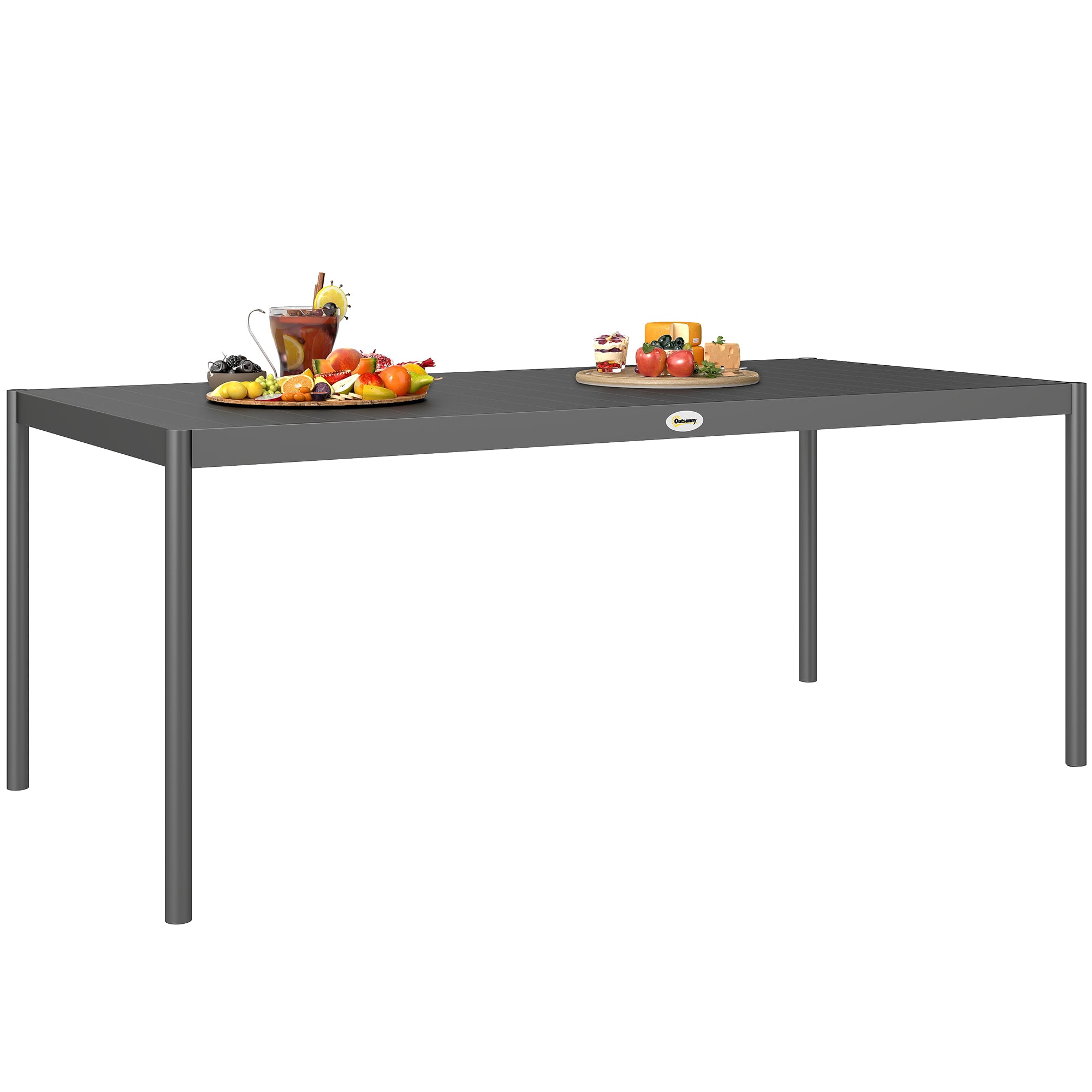 Steel Outdoor Dining Table, Garden Table for 8 Persons with Rectangular Slatted Top, Anti-Rust and Weather-Resistant, for Patio, Terrace, Dark Gray
