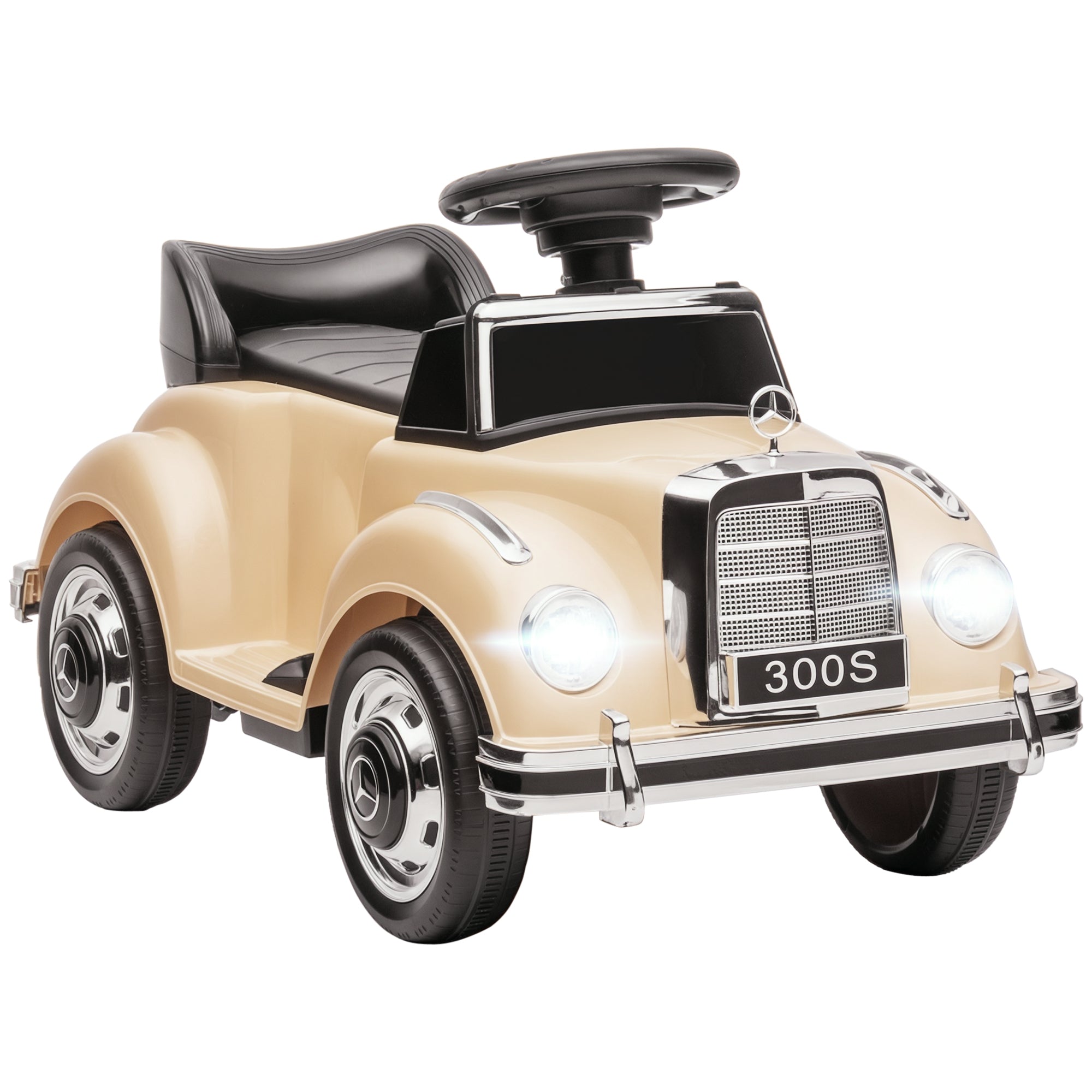Electric Car for Kids, Kids Car Mercedes-Benz 6V with Music, Ages 18-48 Months, Beige