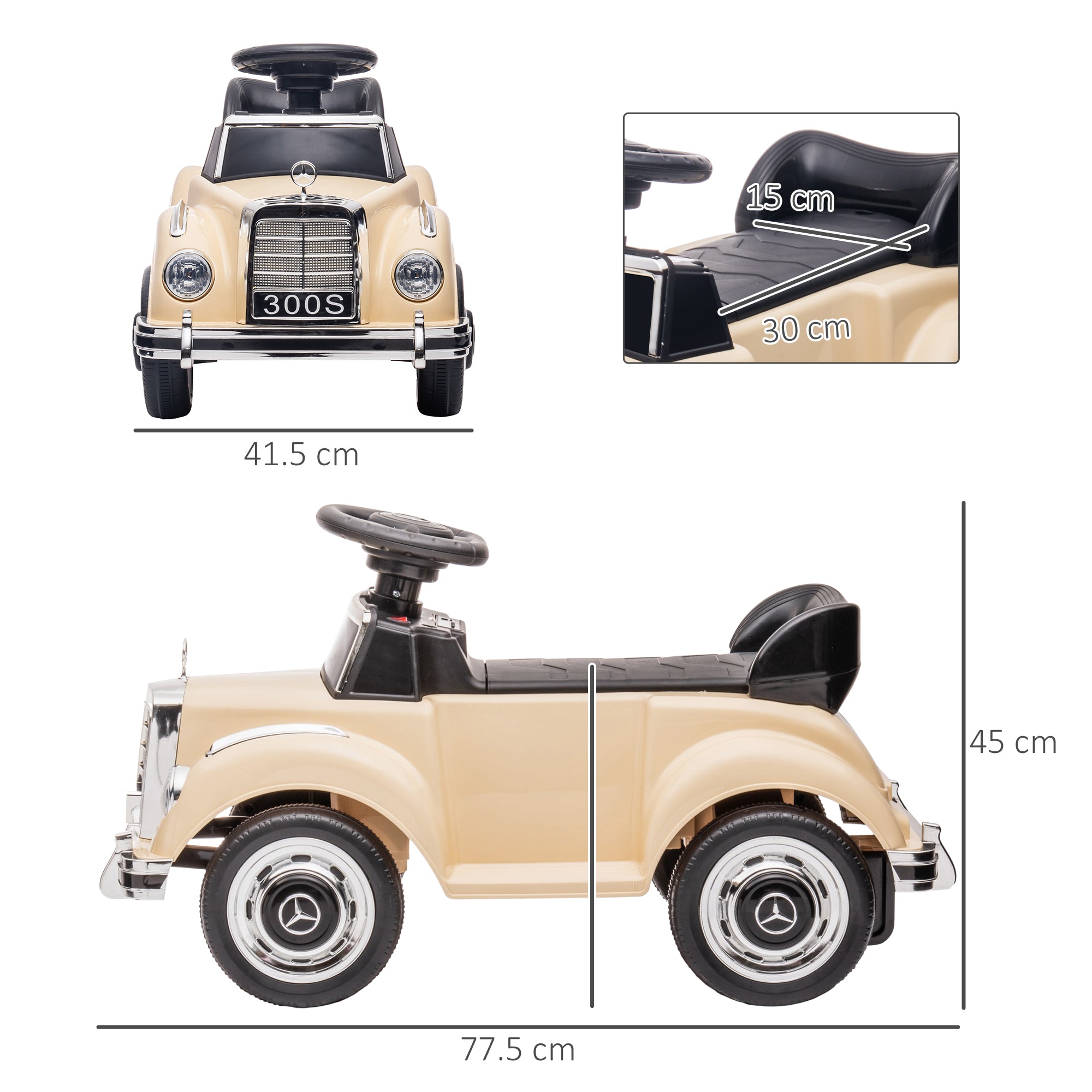 Electric Car for Kids, Kids Car Mercedes-Benz 6V with Music, Ages 18-48 Months, Beige