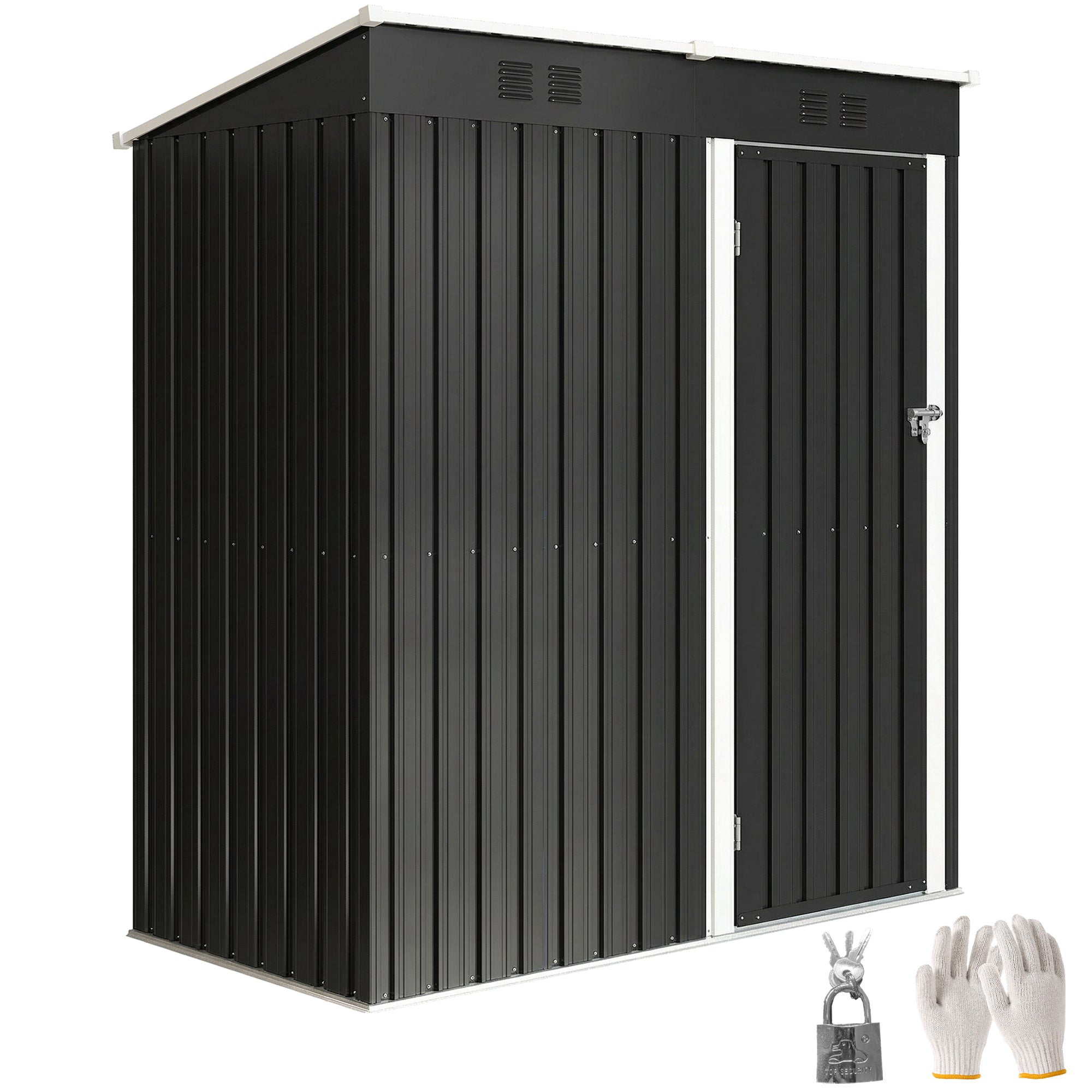Outdoor Metal Garden Shed 1.37 m², 163 x 90 x 179 cm (64.2 in x 35.4 in x 70.5 in) – Lockable Door, Ventilation Slots, Tool Storage, Dark Gray