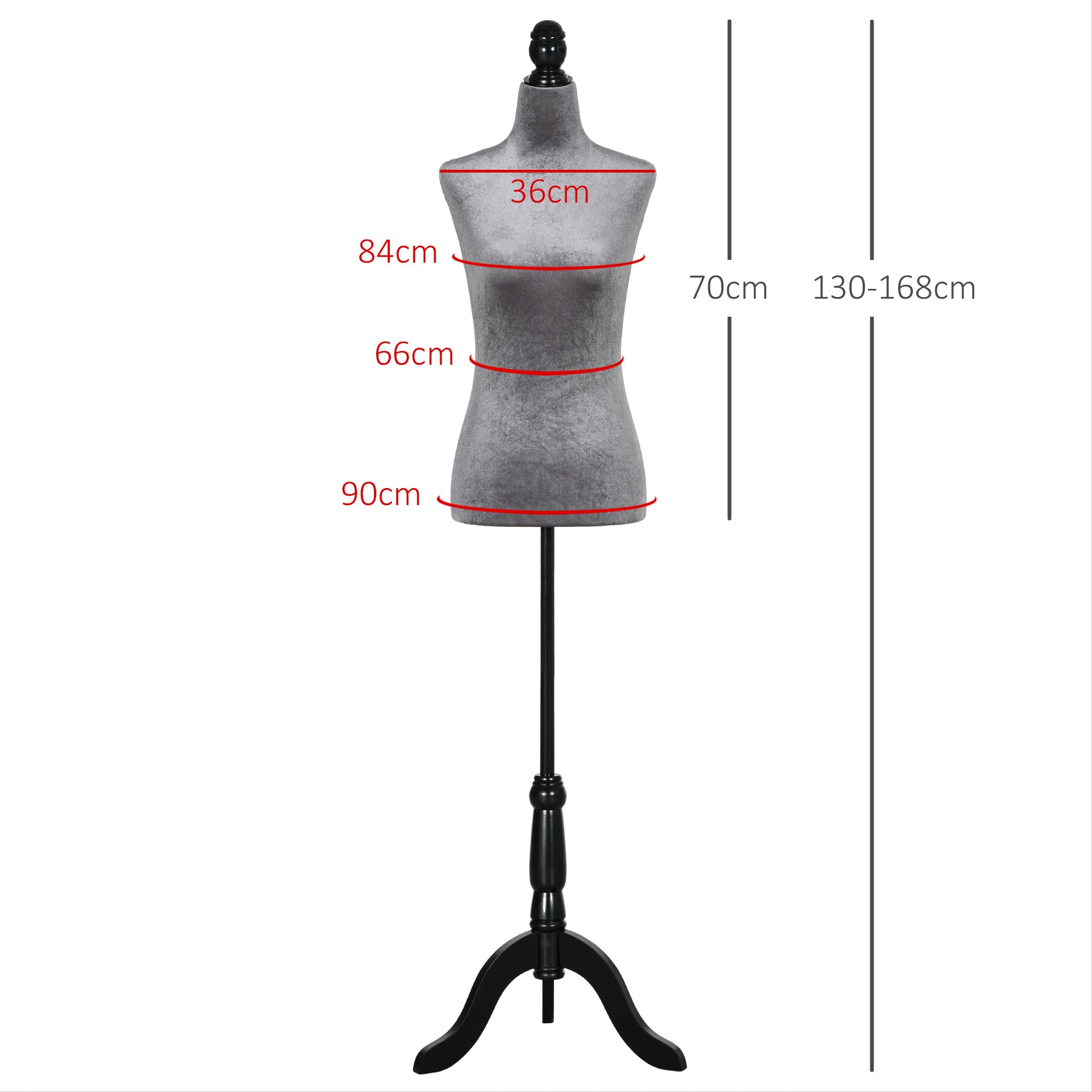 Female Sewing Mannequin Adjustable 130-168 cm with Wooden Tripod for Fashion Photography Clothing Display in Gray