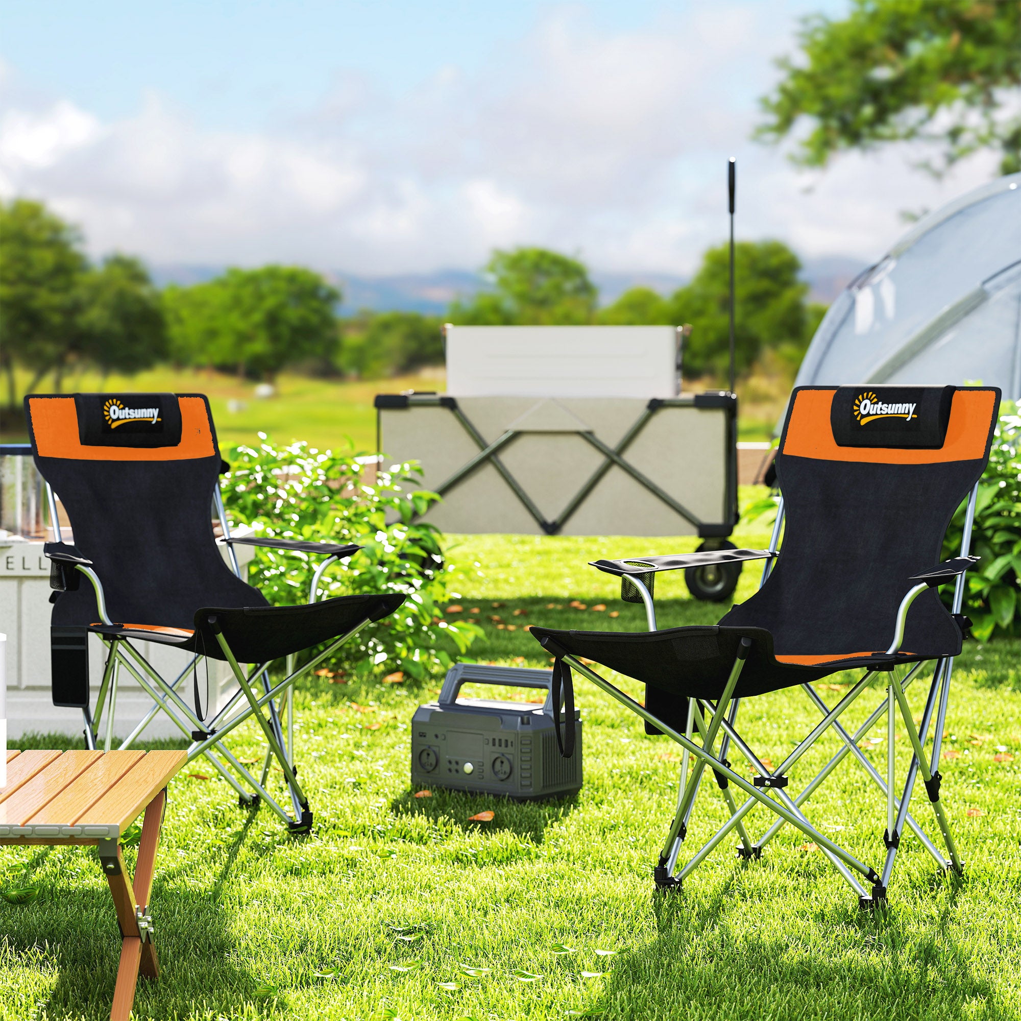 2-Pack Folding Camping Chair / Fishing Recliner with Removable Footrest, Cup Holder & Padded Headrest — Garden, Beach & Camping Chair (Holds up to 265 lb)