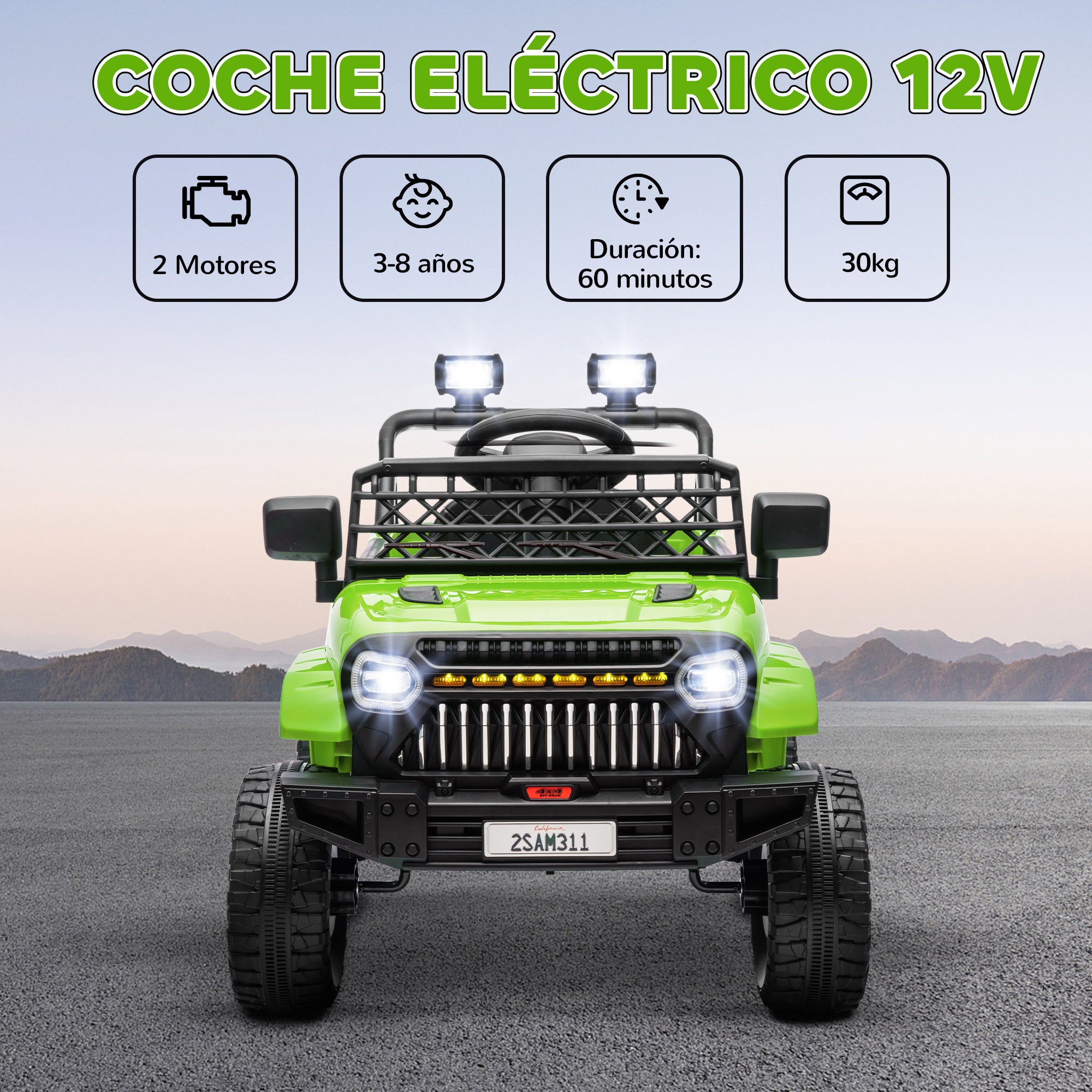 Electric Car for Kids 3+ Years Child Battery-Powered 12V Car with Remote Control Adjustable Speed USB Headlights Horn Green