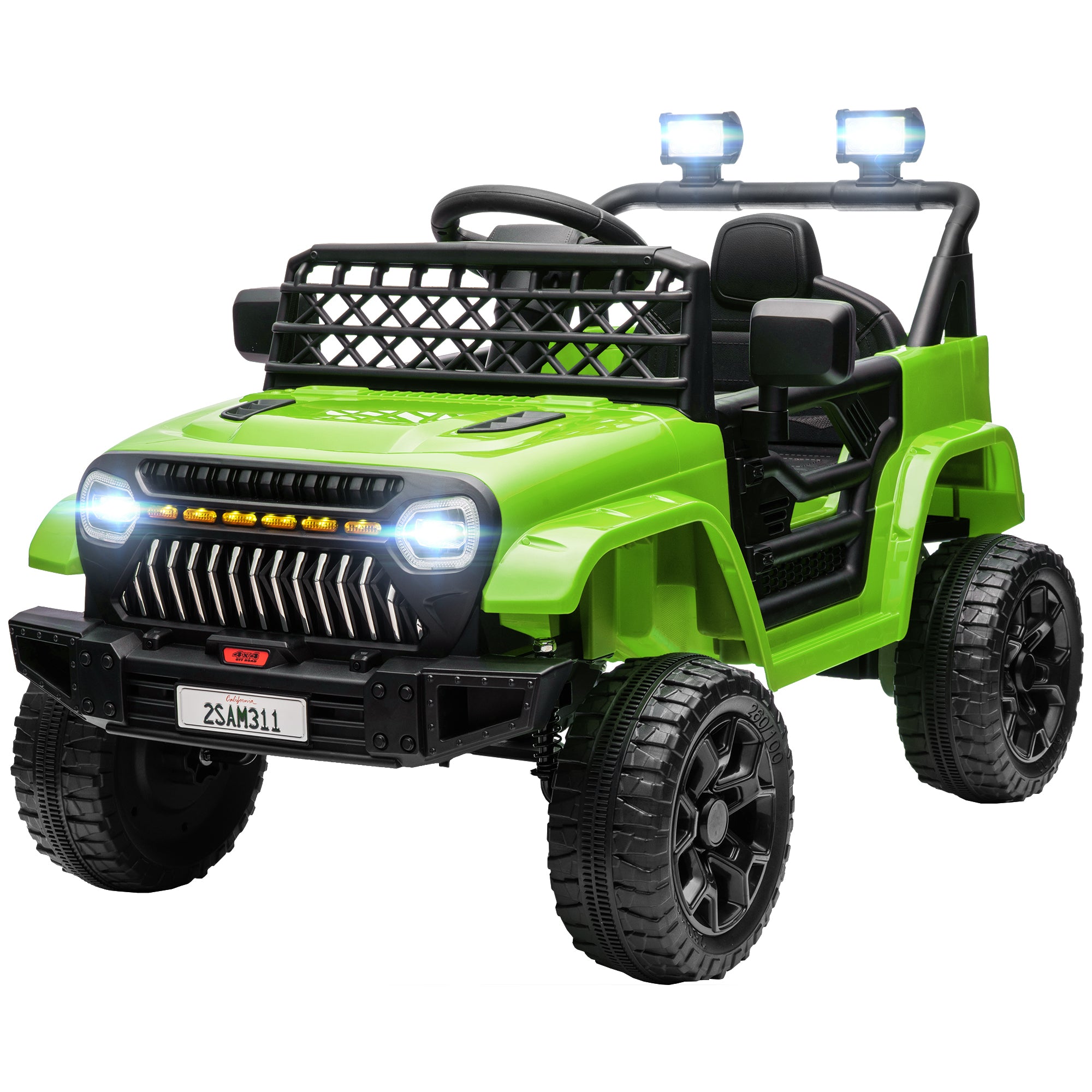 Electric Car for Kids 3+ Years Child Battery-Powered 12V Car with Remote Control Adjustable Speed USB Headlights Horn Green