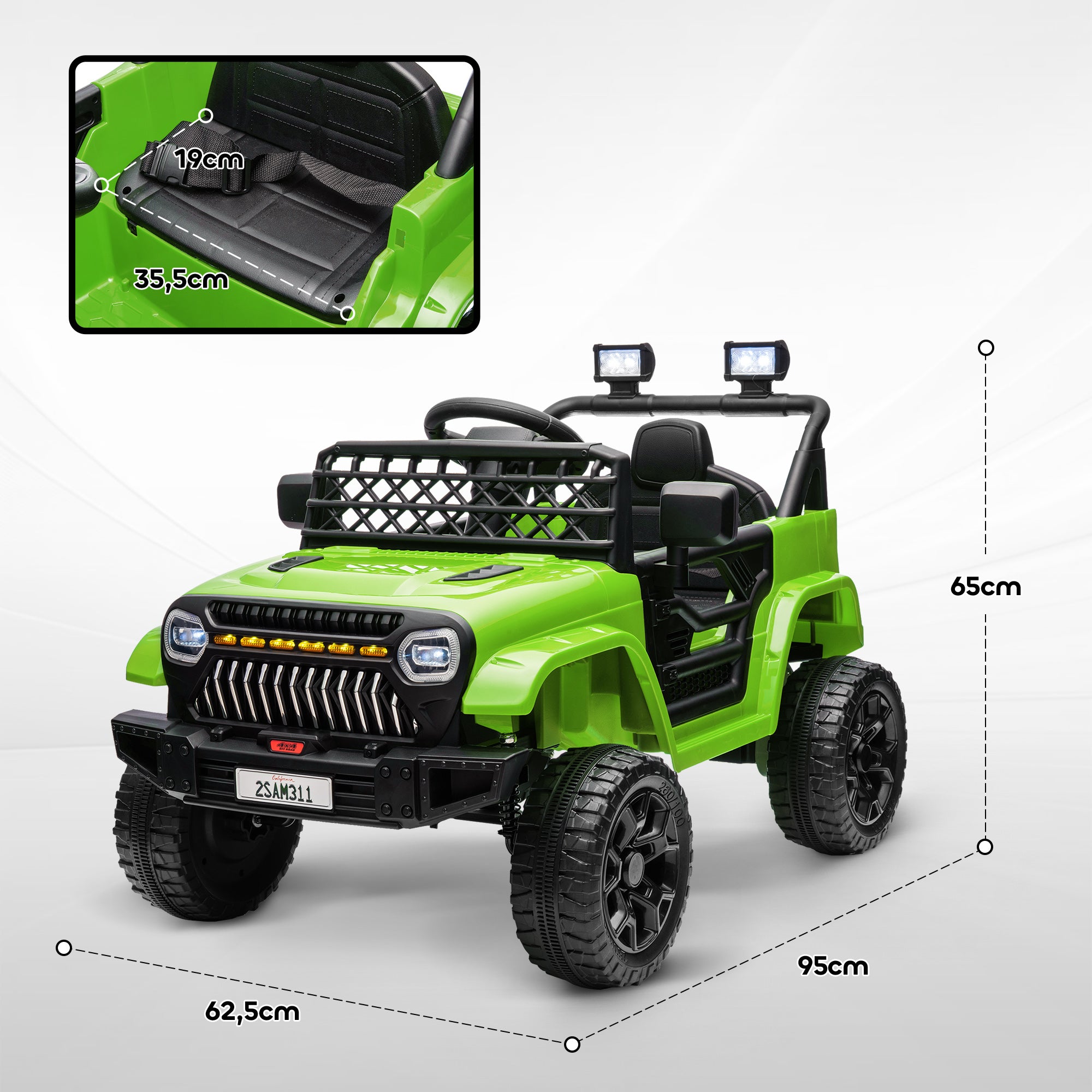 Electric Car for Kids 3+ Years Child Battery-Powered 12V Car with Remote Control Adjustable Speed USB Headlights Horn Green