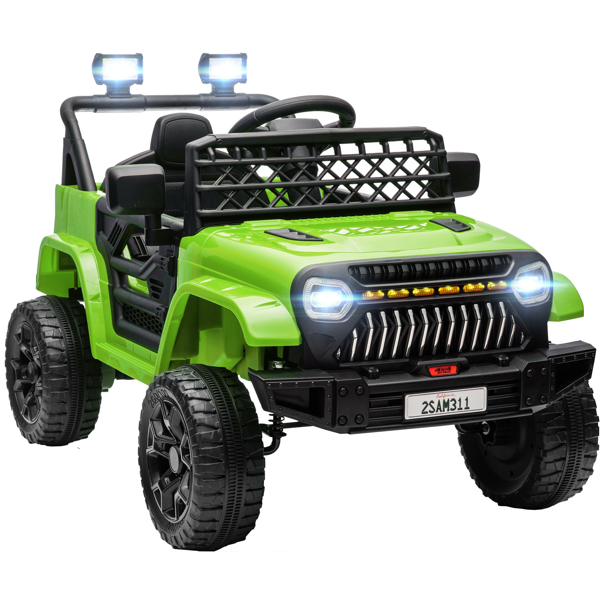 Electric Car for Kids 3+ Years Child Battery-Powered 12V Car with Remote Control Adjustable Speed USB Headlights Horn Green