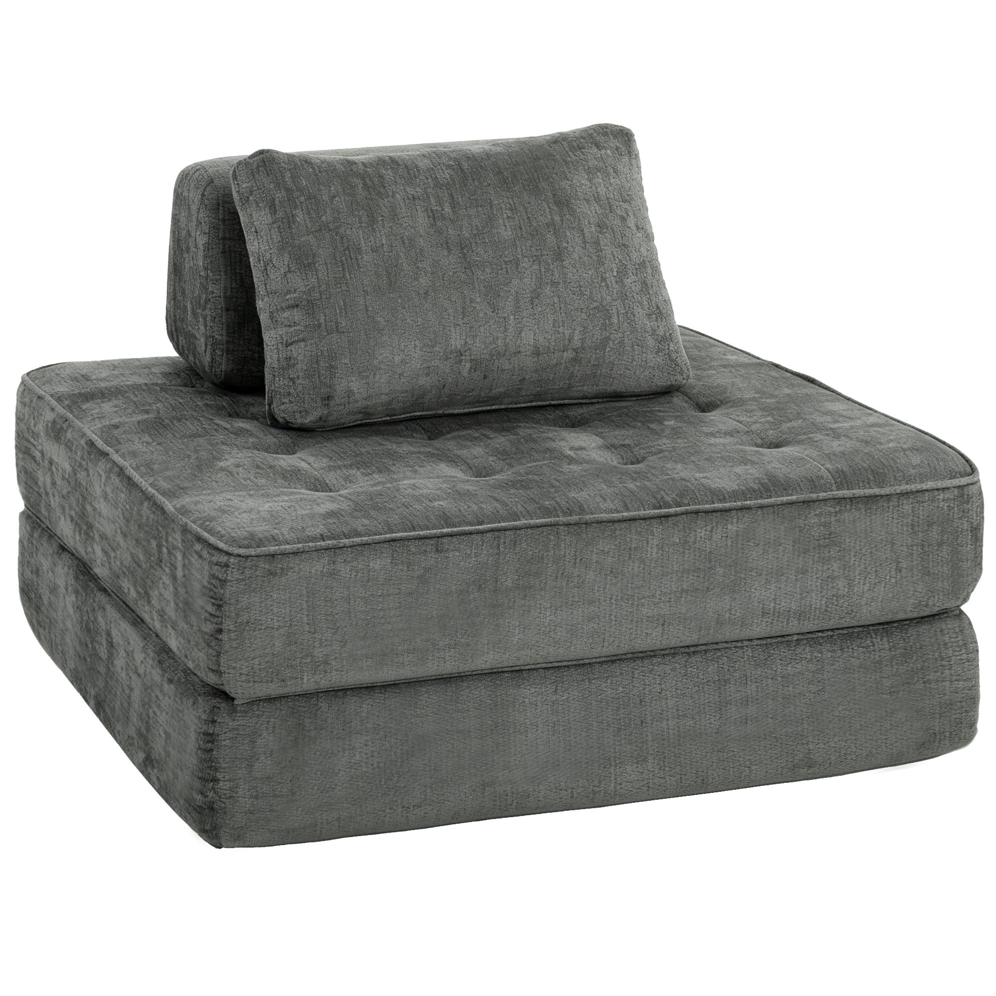 2-in-1 Folding Single Sofa Bed – Chenille Floor Chair with Thick Foldable Mattress, Removable Pillow & Backrest, Compressed, No Assembly, Gray