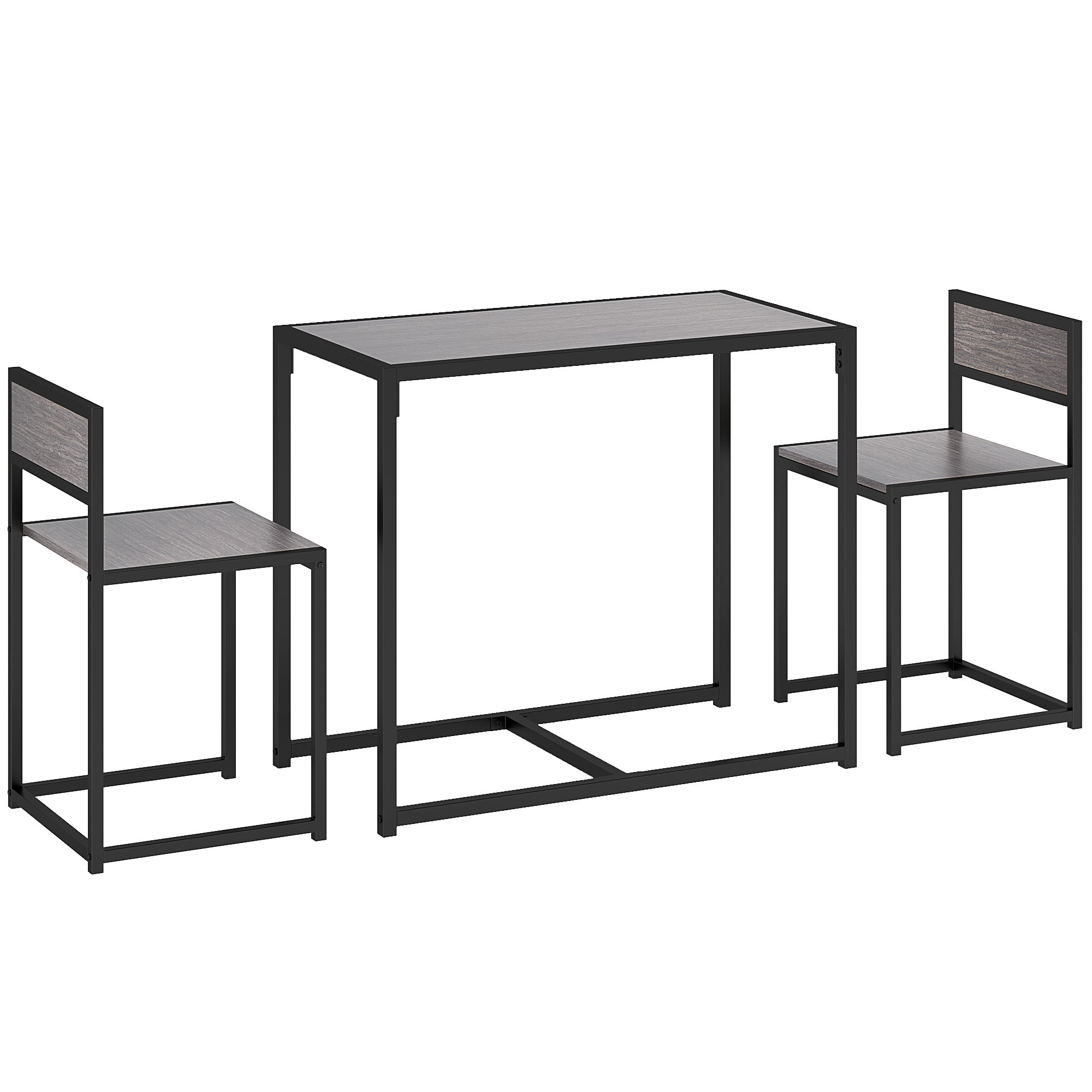 Space-Saving 3-Piece Dining Set — Rectangular Table with 2 Chairs, Gray