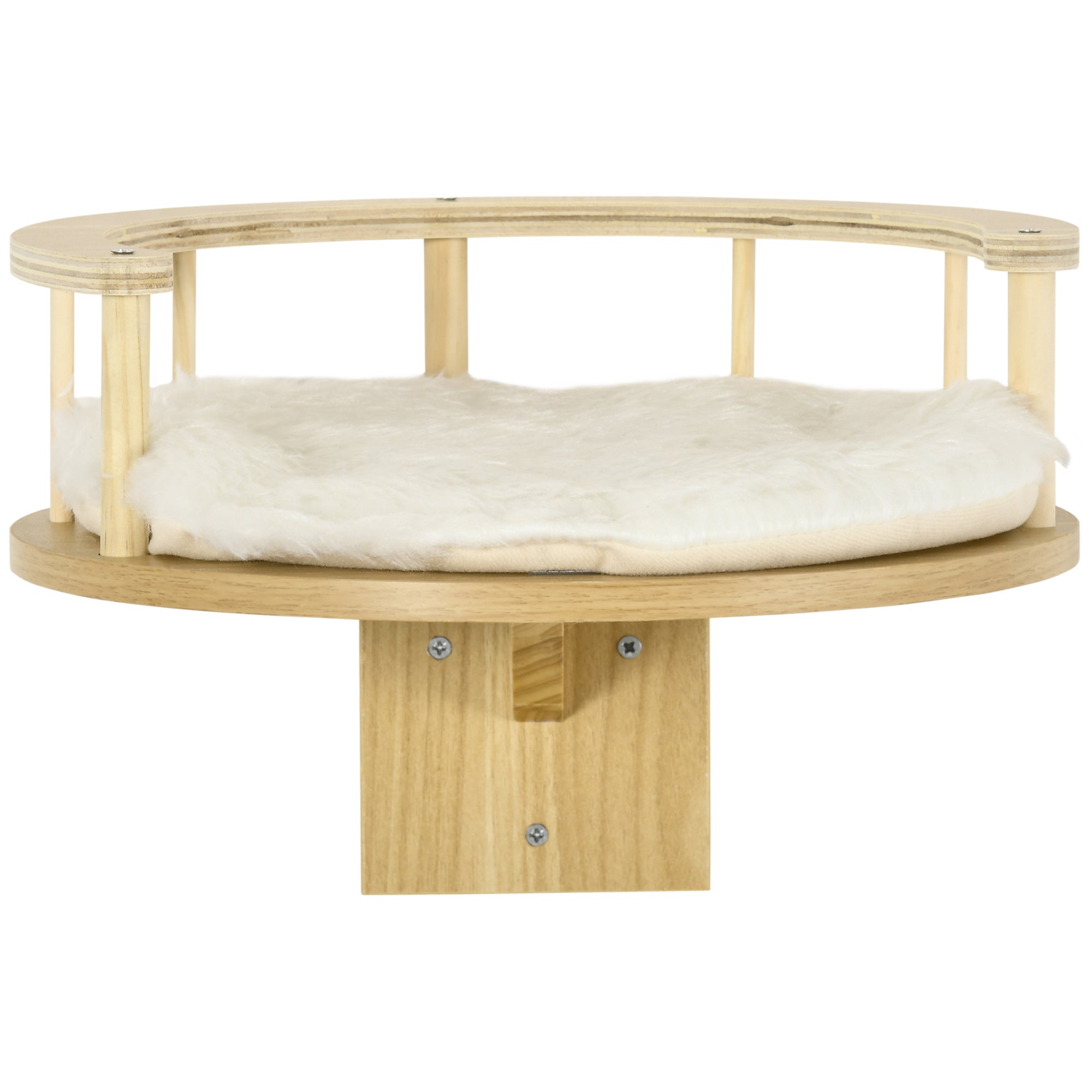 PwaHut Cat Climbing Wall with Cushion, Cat Hammock, Plush Wall Scratching Post, Cat Furniture up to 5 kg, Oak+Cream White