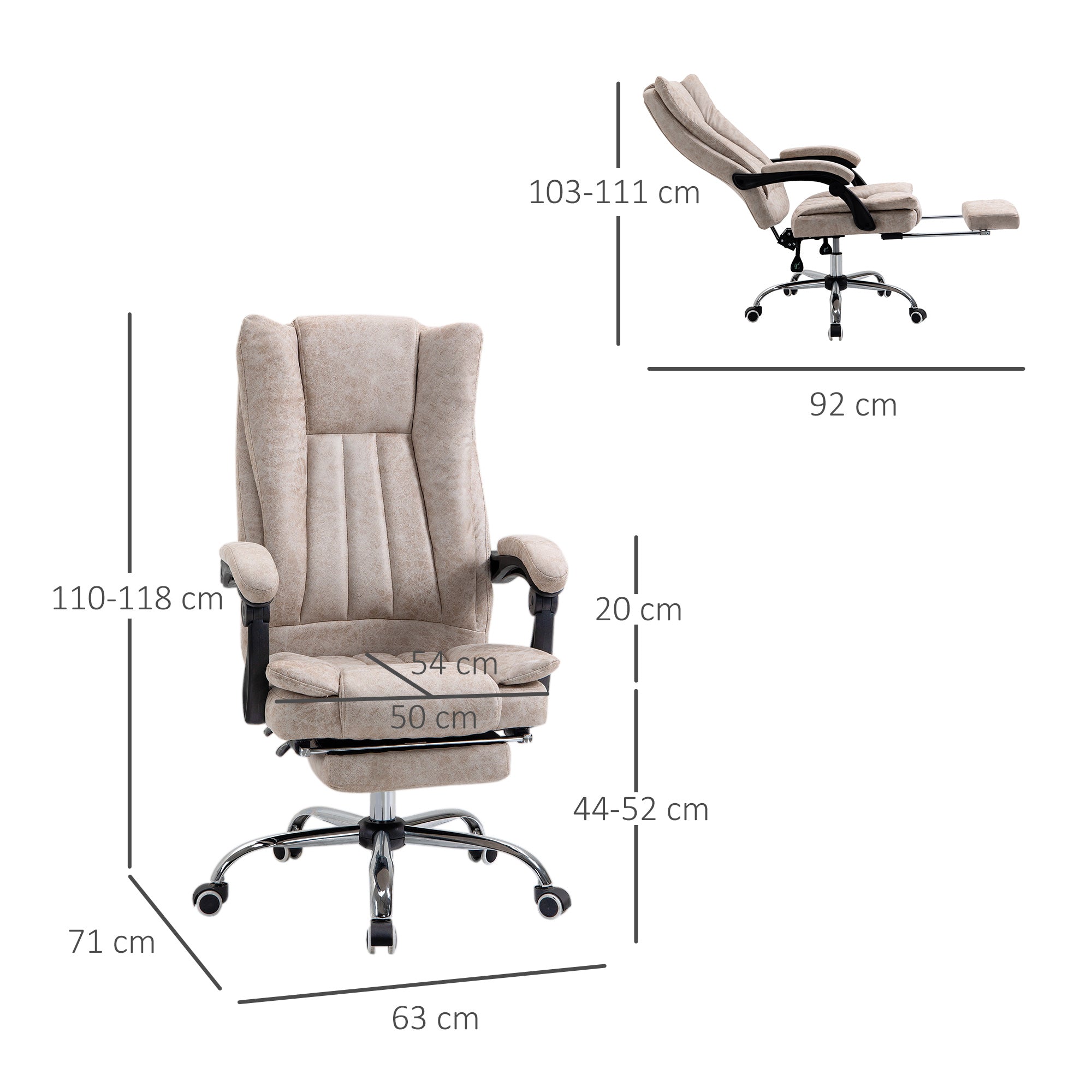 Office Chair Swivel Chair with Reclining Function Footrest Office Seat Height Adjustment Chair Desk Chair Microfiber Plastic Metal Nylon Beige+Black+Silver 63 x 71 x 110-118 cm