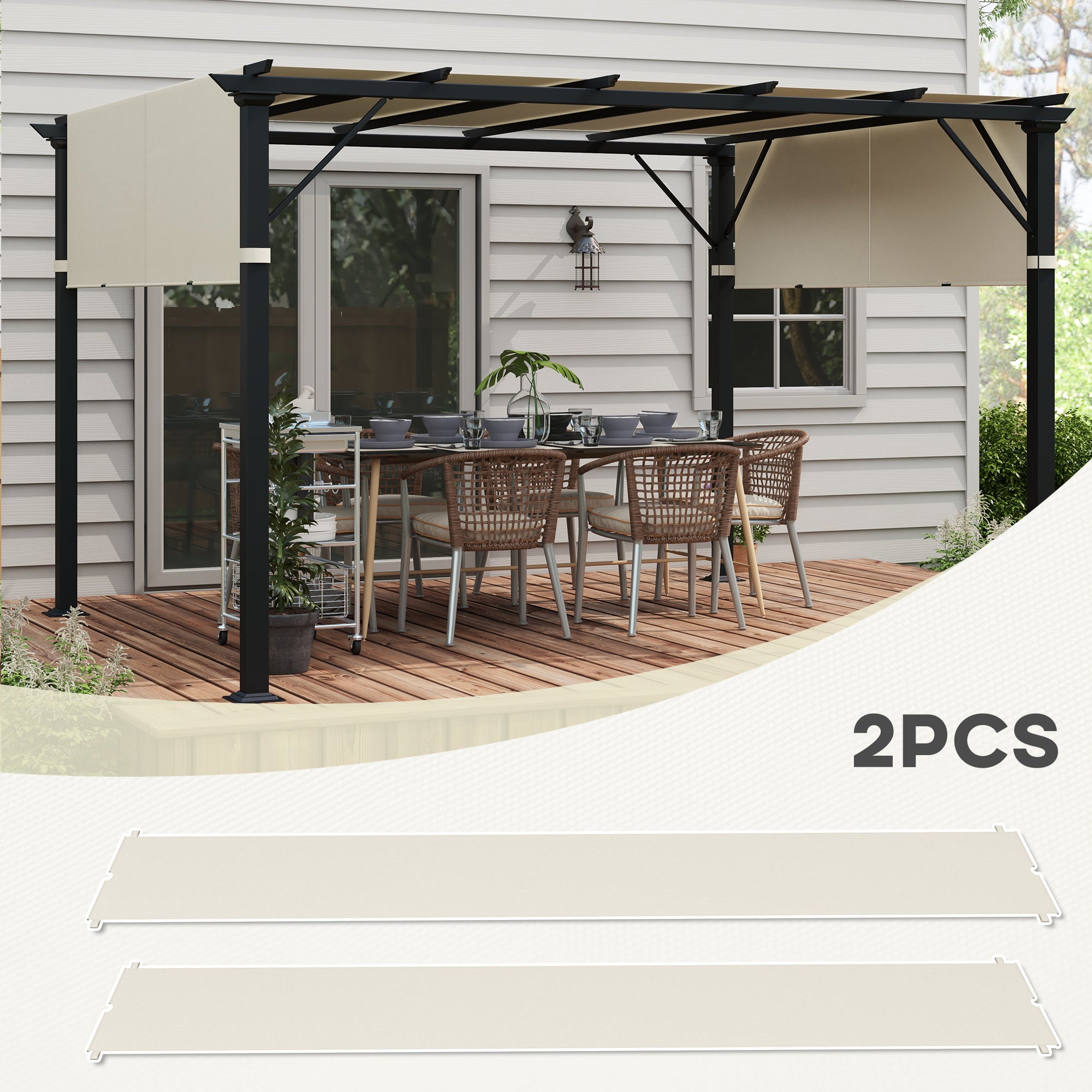 3x3m Gazebo Pergola Cover, Polyester 180g/㎡ with Pockets and Straps for Poles, UV30+, 488x122 cm, Cream