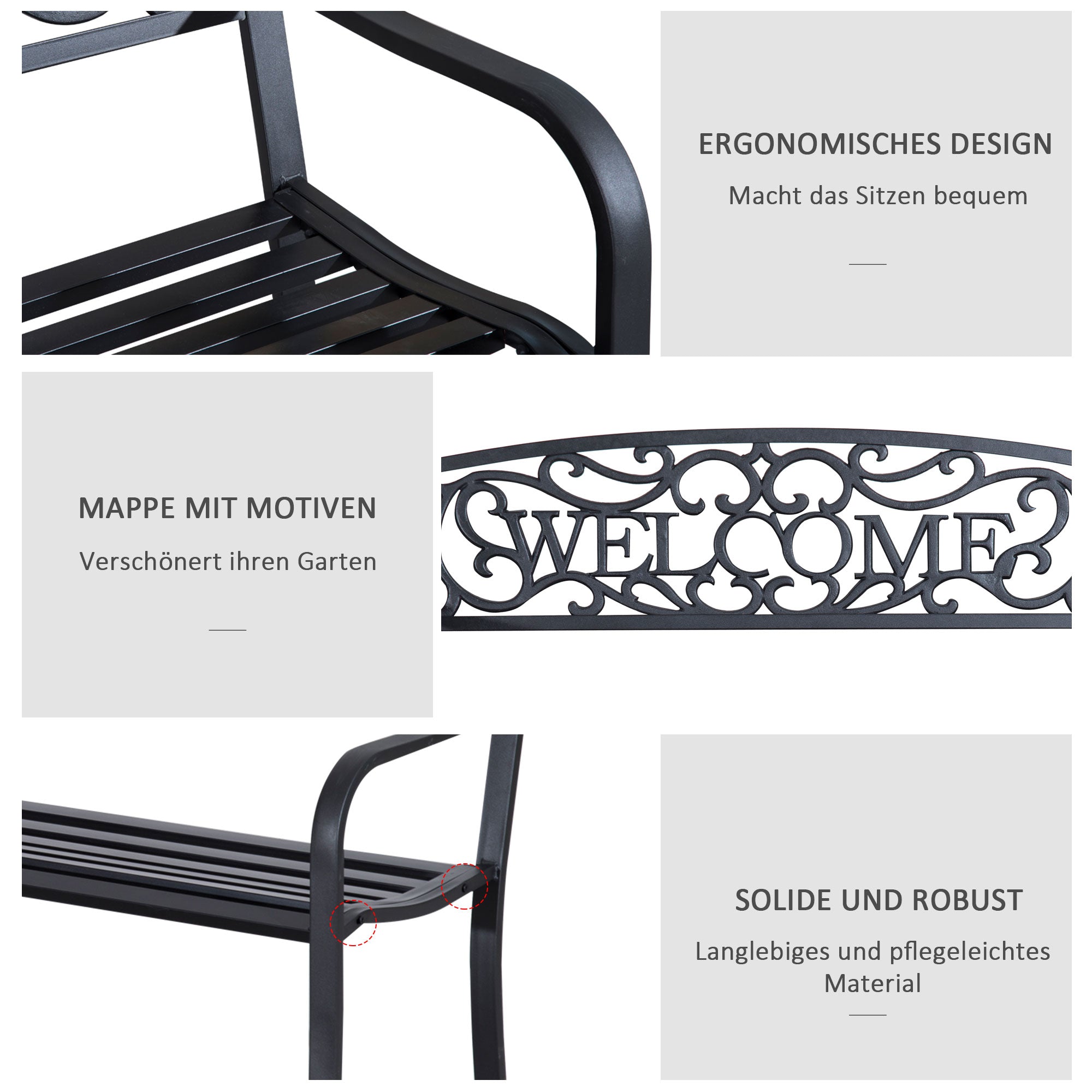 2-Seater Garden Bench Park Bench Metal Garden Furniture