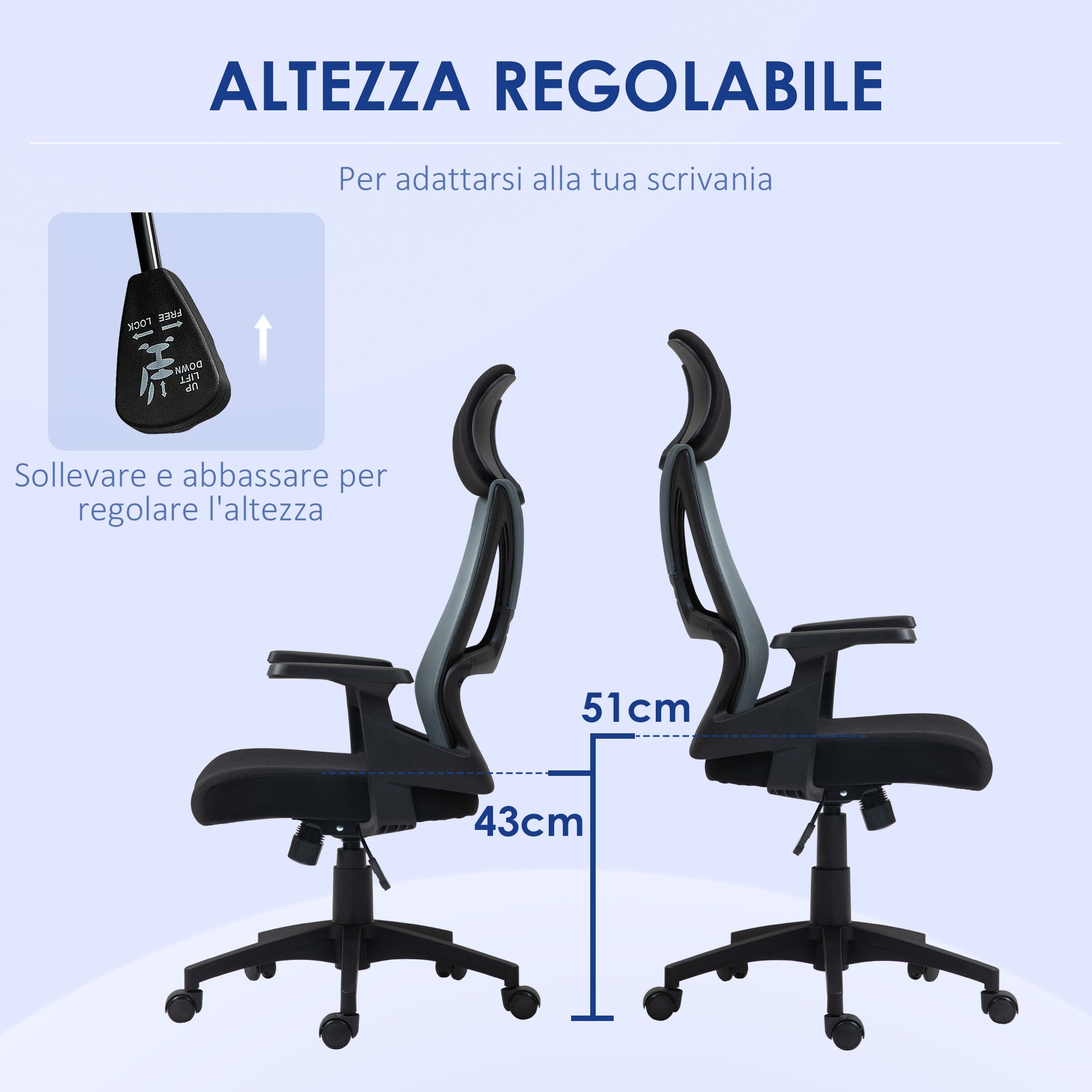 Ergonomic Tiltable Office Chair with Lumbar Support, Swivel Desk Chair with Headrest and Adjustable Height for Study, in Breathable Mesh Fabric, Black
