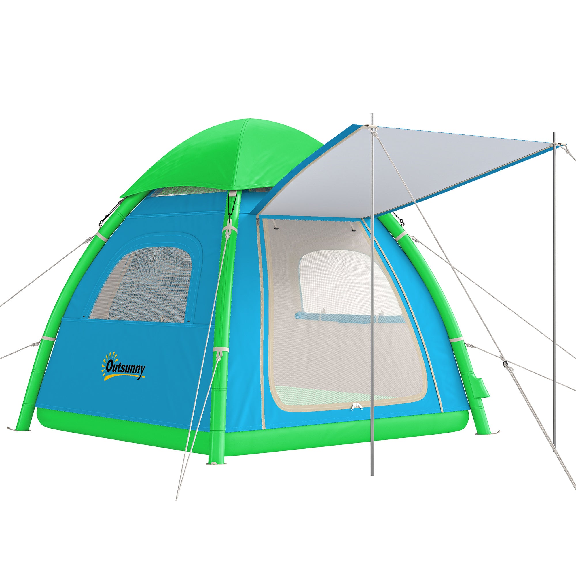 Inflatable 3-Person Camping Tent – Quick-Setup Air Tent with Pump, Mesh Windows, Removable Rainfly, Glow Pegs, Full Standing Height, 3000 mm Waterproof