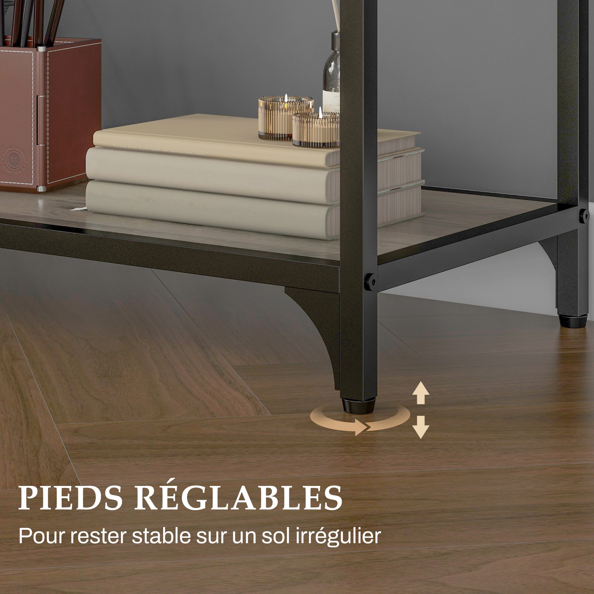 Bookcase storage unit 5-tier sliding mesh door steel frame industrial style for living room bedroom kitchen - 120L x 30W x 161H cm gray and black