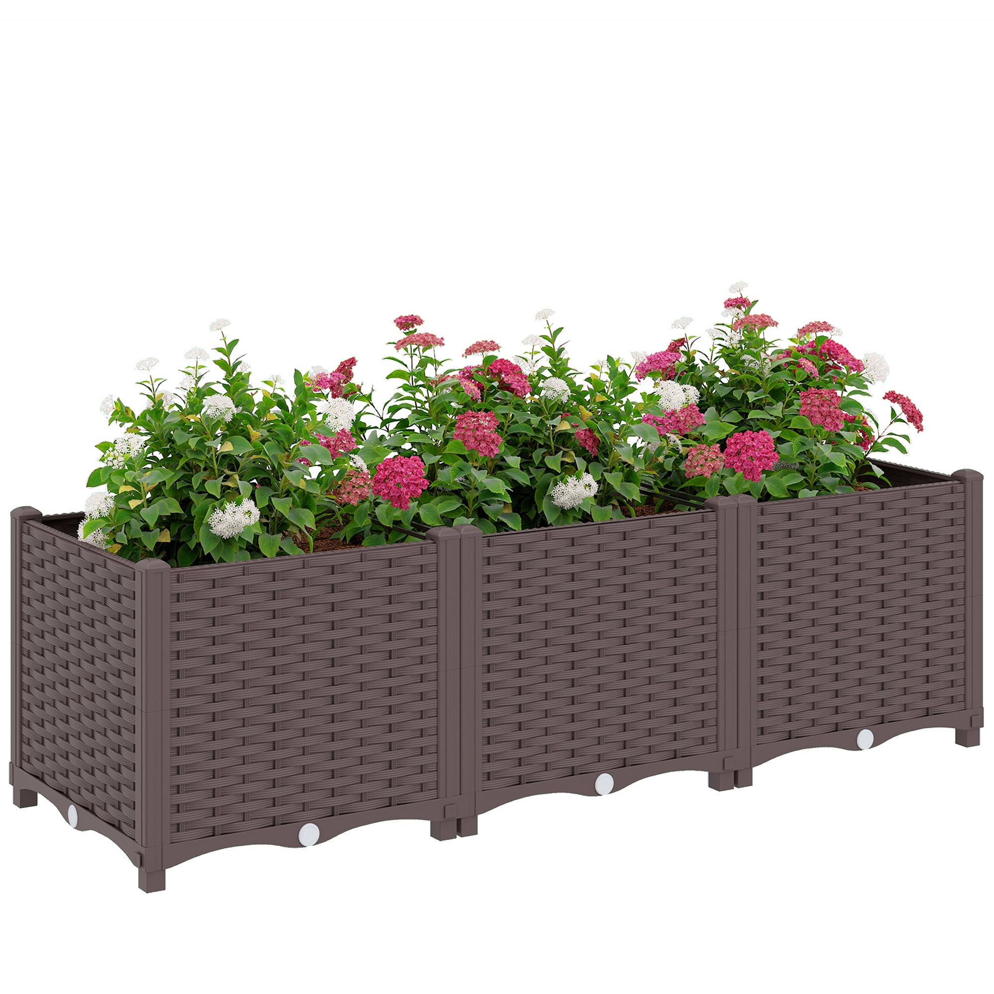 Elevated Planter, Plastic Raised Garden Bed, Self-Watering Planters with Drainage Holes and Plugs, Easy Assembly for Vegetables, Flowers, Herbs, 120 x 40 x 37 cm (47.2 x 15.7 x 14.6 in), Brown