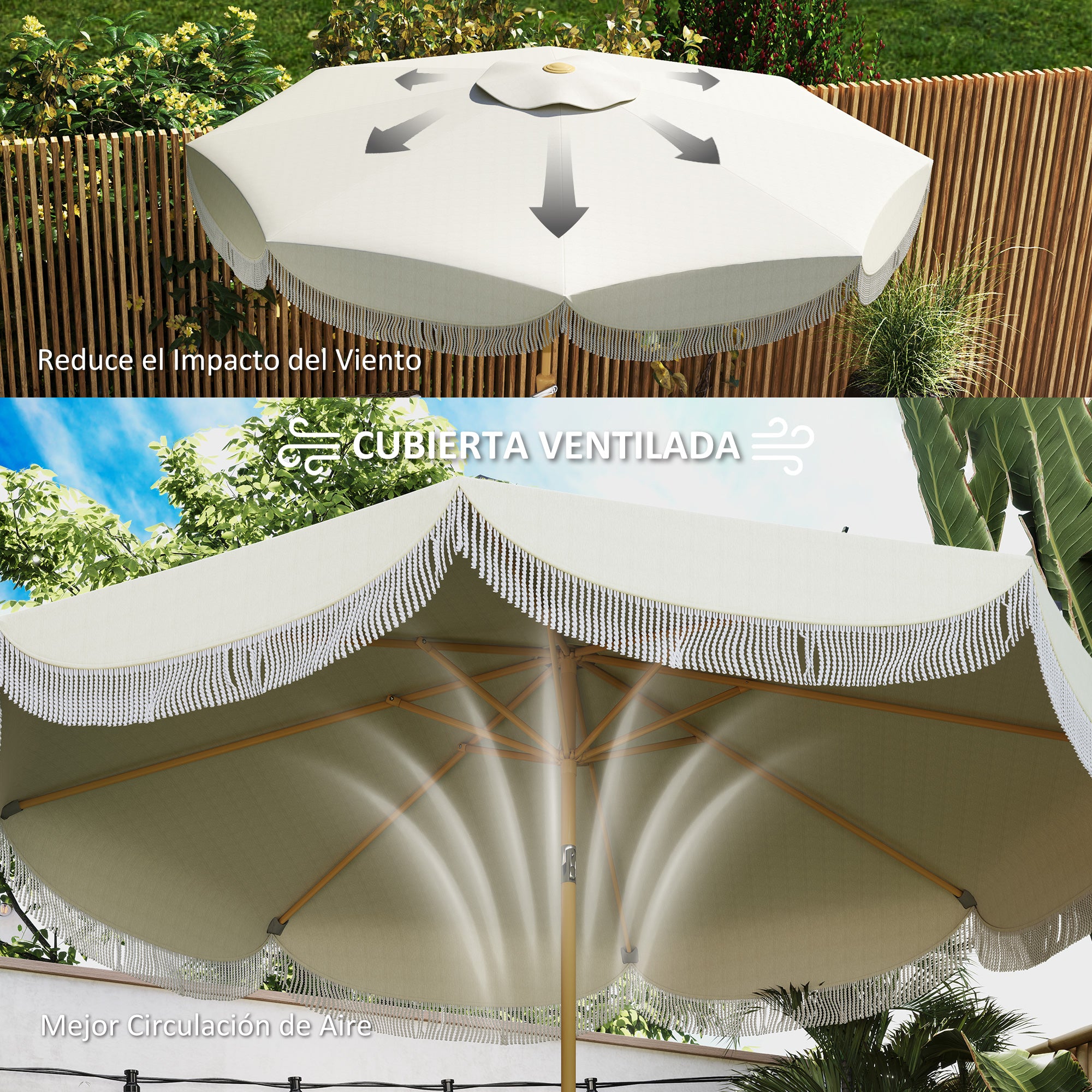 Patio Umbrella Ø269 cm Garden Umbrella with Adjustable Angle and Crank UV30+ Protection Parasol for Patio Terrace Beige