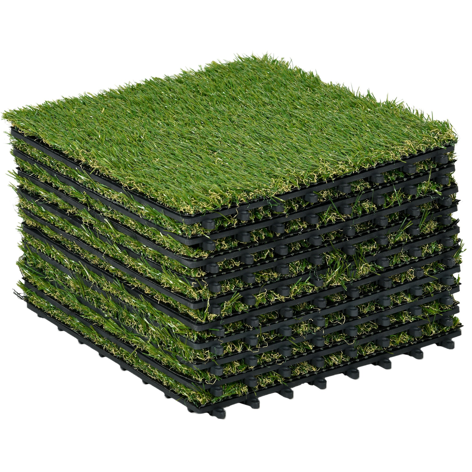 Artificial Grass 10 Pieces Lawn Carpet 30 x 30 cm Turf Mat Synthetic Grass Roll Lawn for Garden Balcony 25 mm Plastic Dark Green