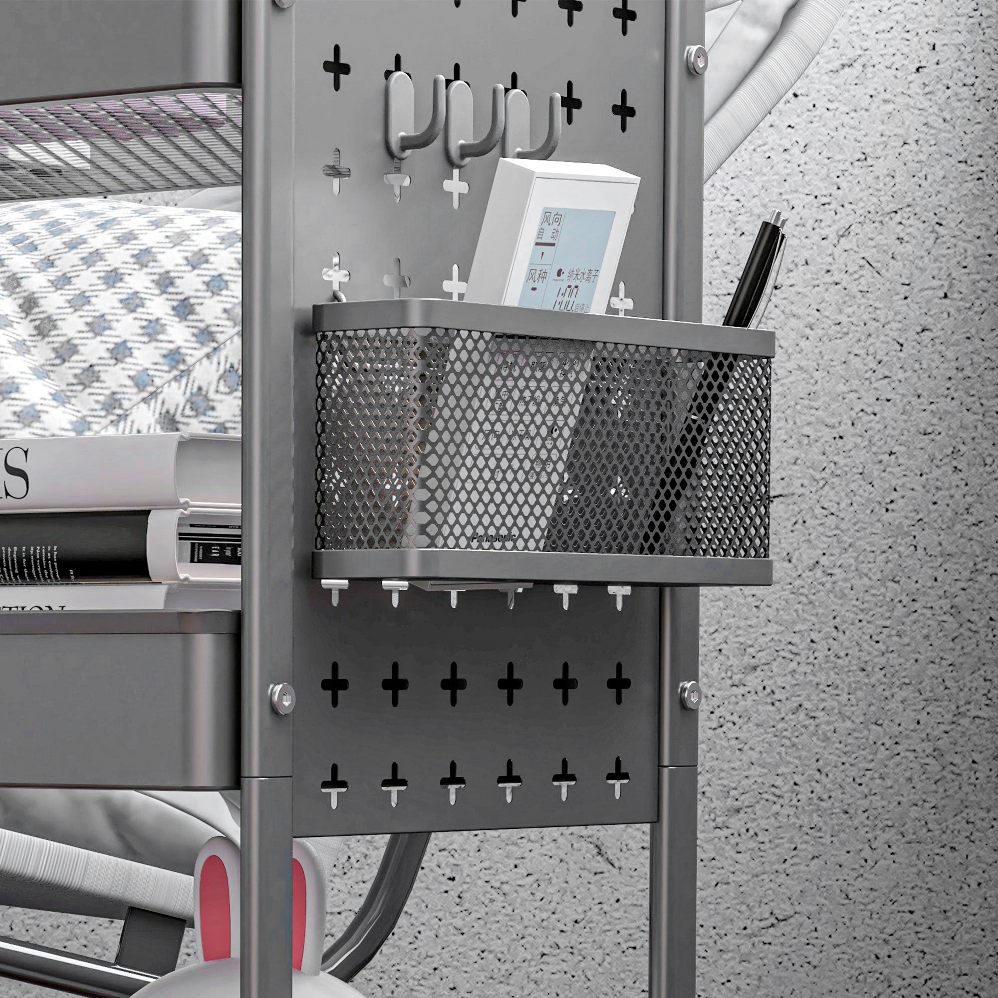 Rolling Cart, Serving Cart with 3 Tiers, 2 Hanging Baskets, Storage Cart with Handle, Kitchen Cart, Utility Cart for Kitchen, Living Room, Steel, Dark Grey