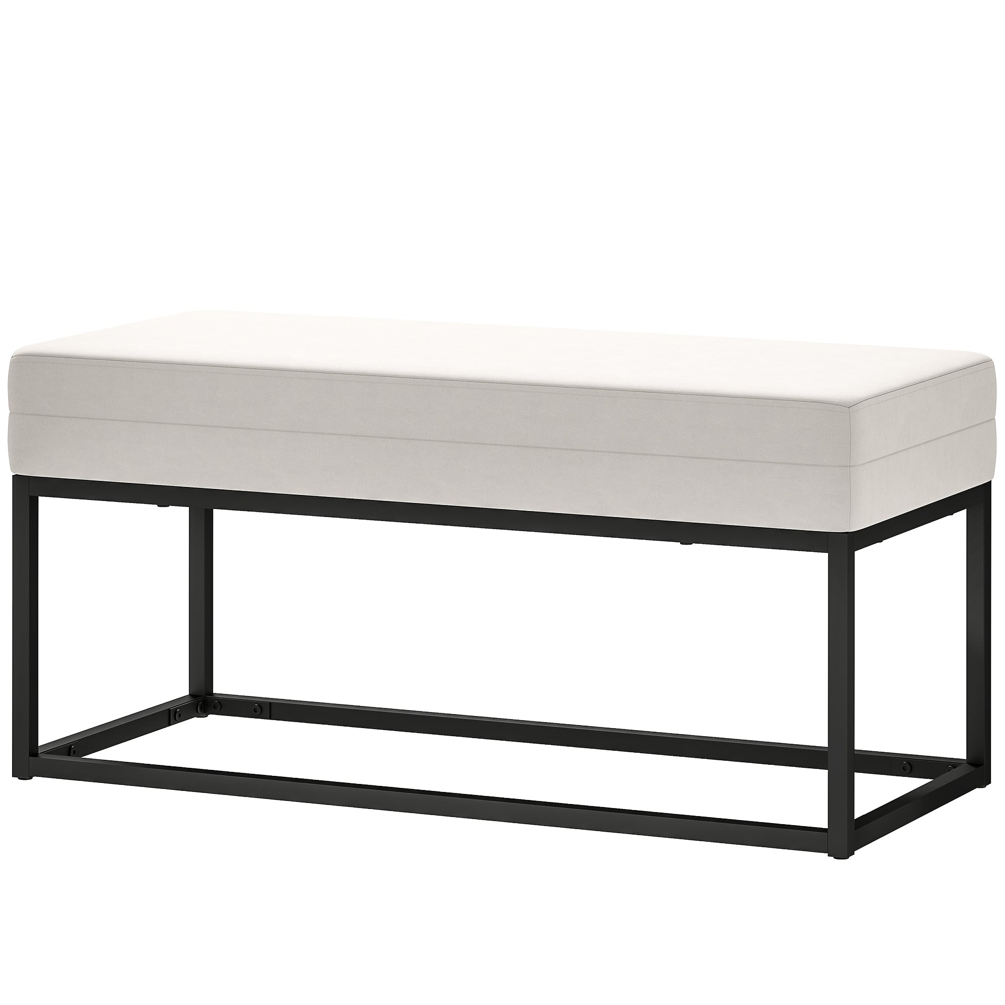Modern and Minimalist Entryway Bench with Adjustable Legs, Upholstered Bedroom Bench in Velvet Fabric and Steel, 94x42x44 cm, Cream