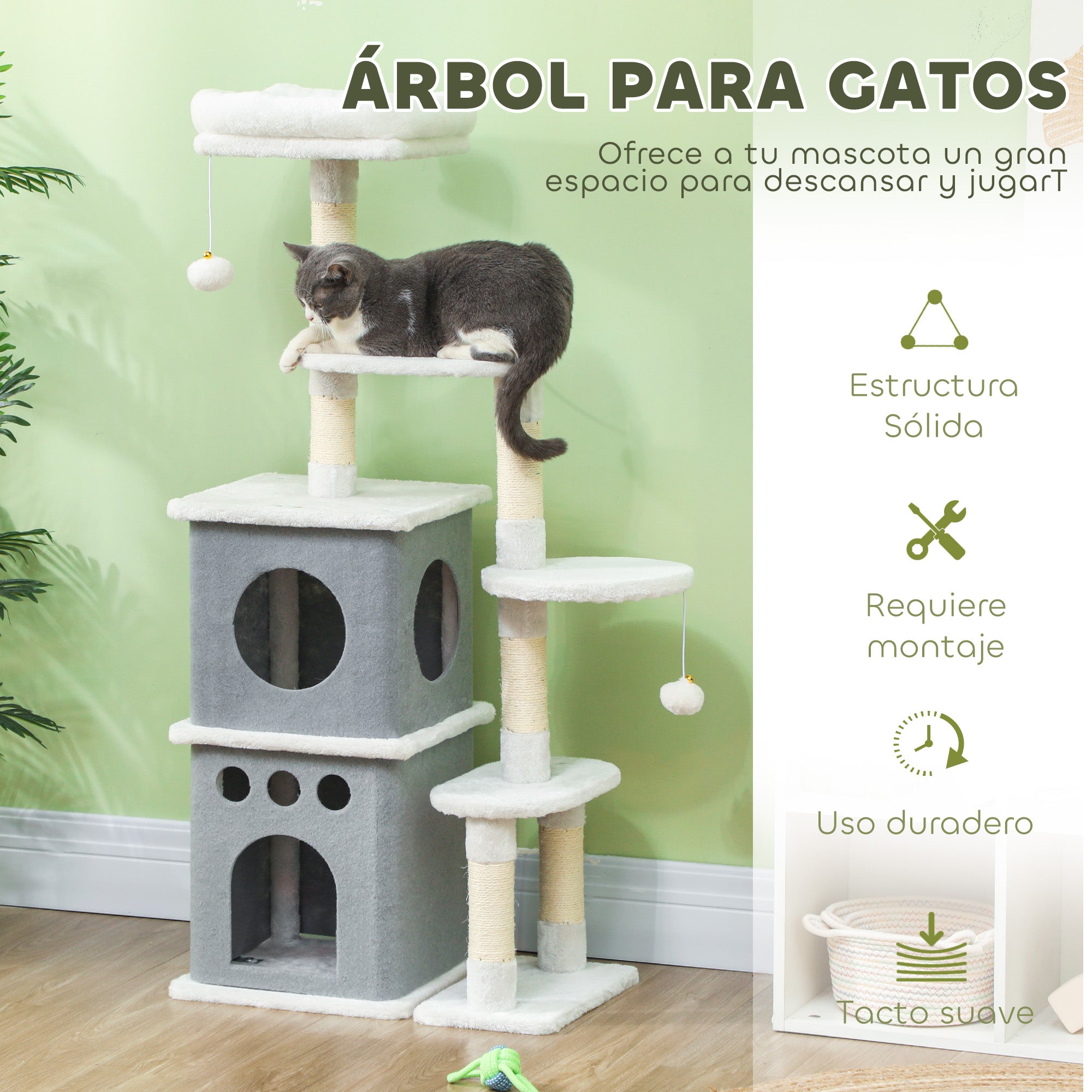 126 cm Cat Scratching Tree Tower for Cats with Nests Platforms Hanging Balls and Sisal Posts Cream