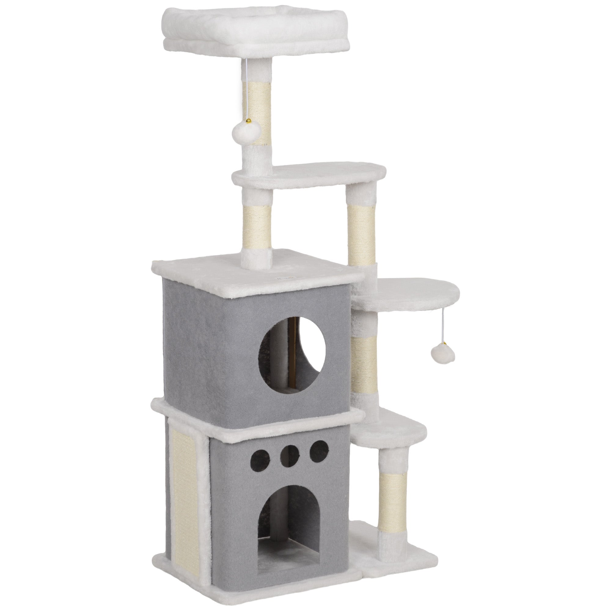 126 cm Cat Scratching Tree Tower for Cats with Nests Platforms Hanging Balls and Sisal Posts Cream