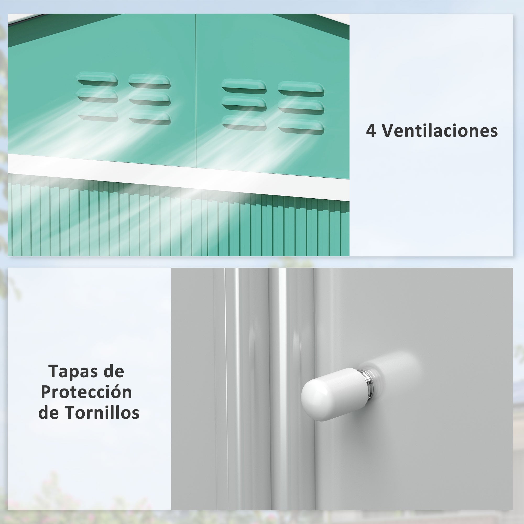 Garden Shed Exterior 4.9 m² 277x195x192 cm Outdoor Garden Storage Shed with Sliding Door Fiberglass Roof Reinforcement Base (Floor NOT Included) and 4 Windows Green