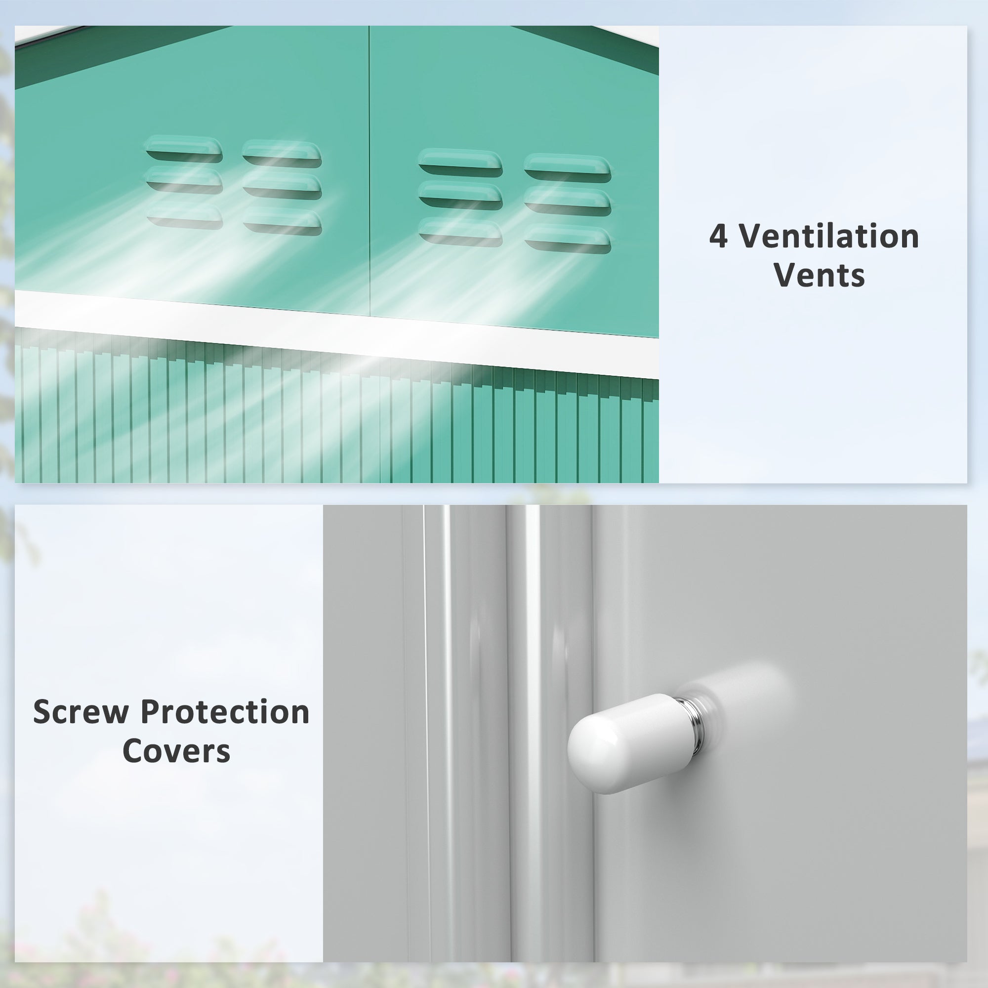 Garden Shed Exterior 4.9 m² 277x195x192 cm Outdoor Garden Storage Shed with Sliding Door Fiberglass Roof Reinforcement Base (Floor NOT Included) and 4 Windows Green