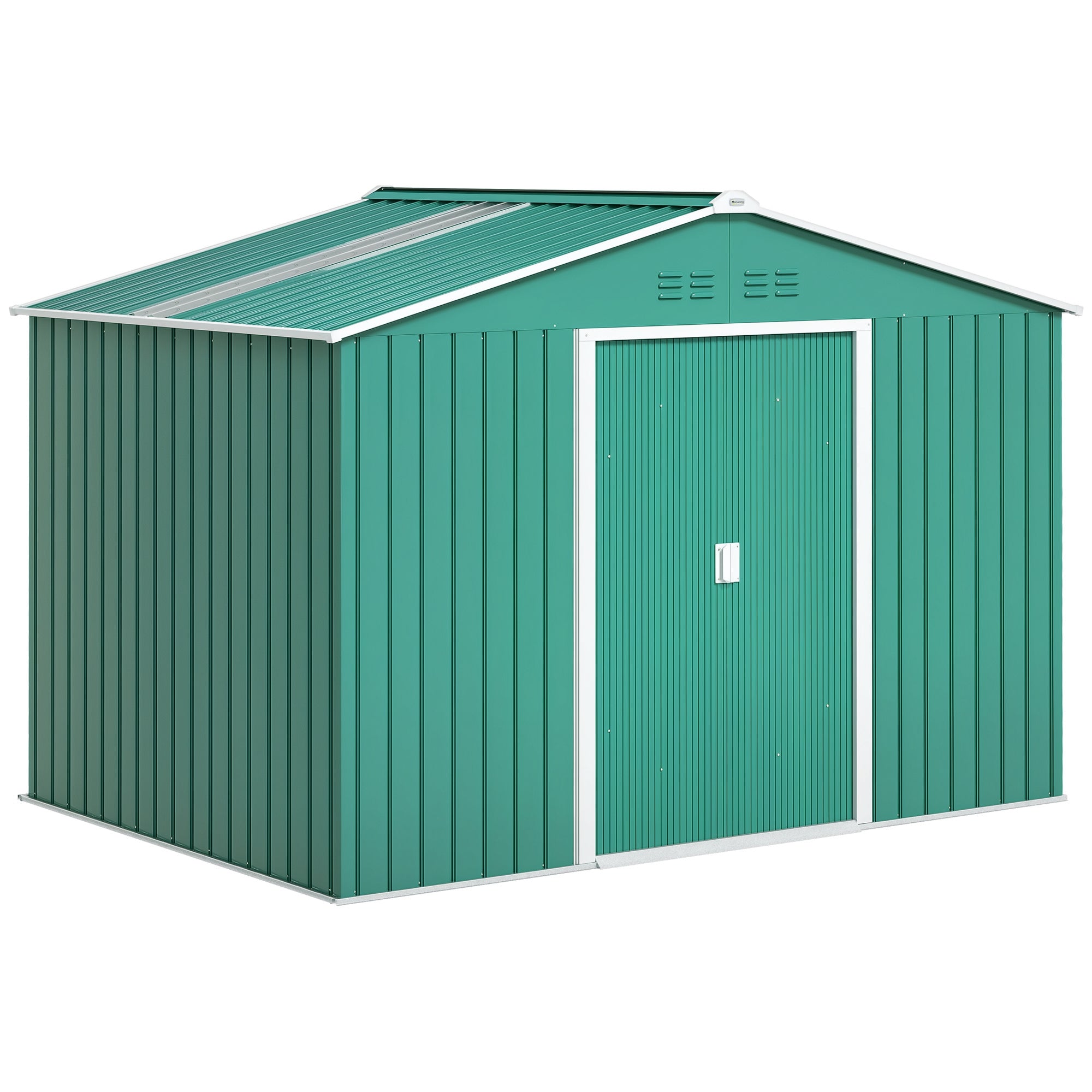 Garden Shed Exterior 4.9 m² 277x195x192 cm Outdoor Garden Storage Shed with Sliding Door Fiberglass Roof Reinforcement Base (Floor NOT Included) and 4 Windows Green