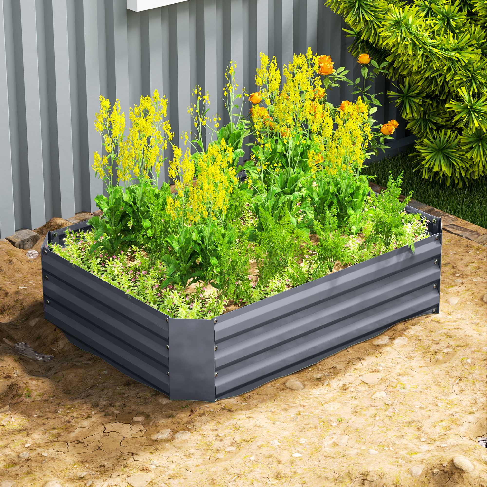 Raised Bed Made of Steel, Planting Bed Cold Frame Garden Bed Flower Box Stackable, Planter Vegetable Bed 120x90x30cm for Garden Balcony, Planter for Flowers, Plants, Vegetables
