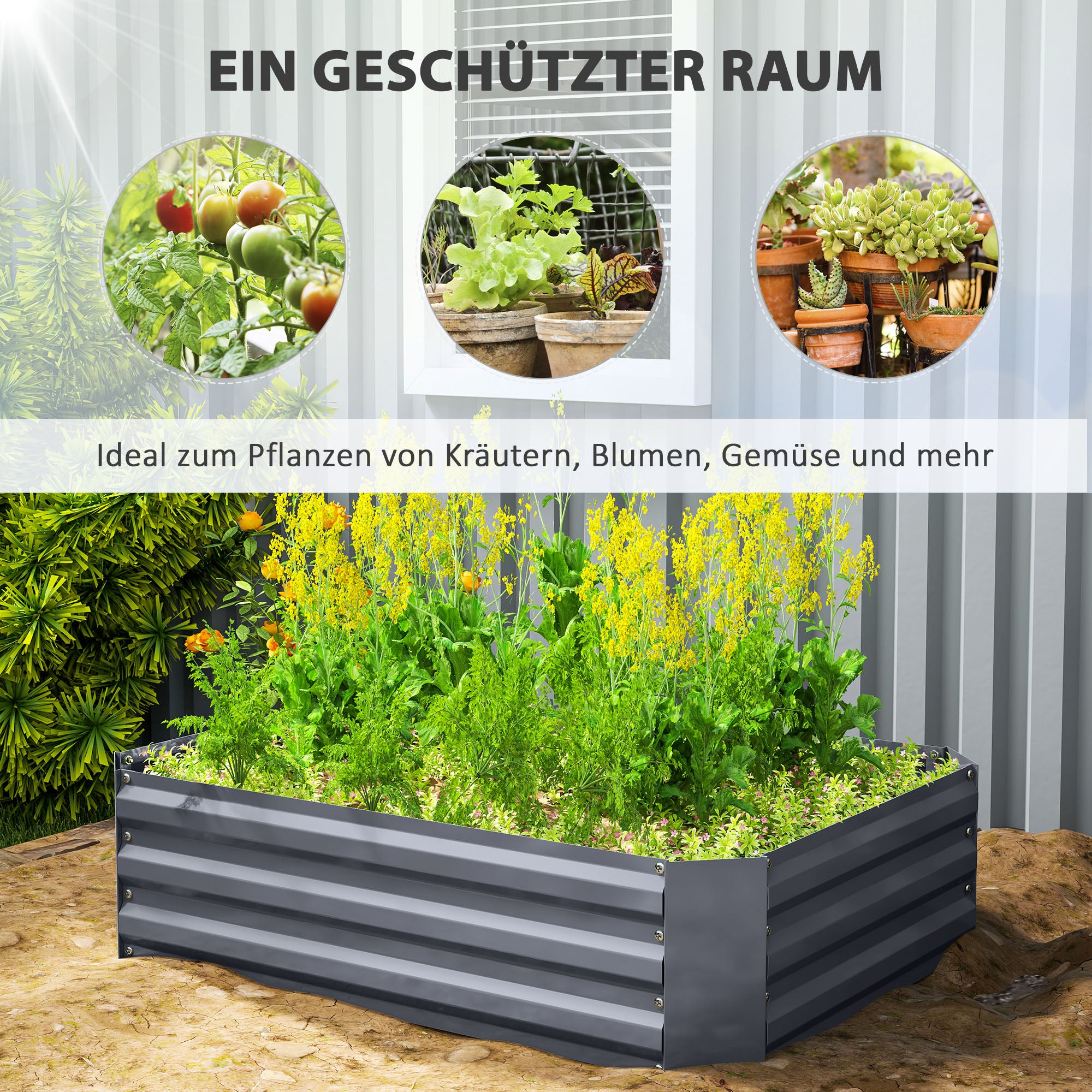 Raised Bed Made of Steel, Planting Bed Cold Frame Garden Bed Flower Box Stackable, Planter Vegetable Bed 120x90x30cm for Garden Balcony, Planter for Flowers, Plants, Vegetables