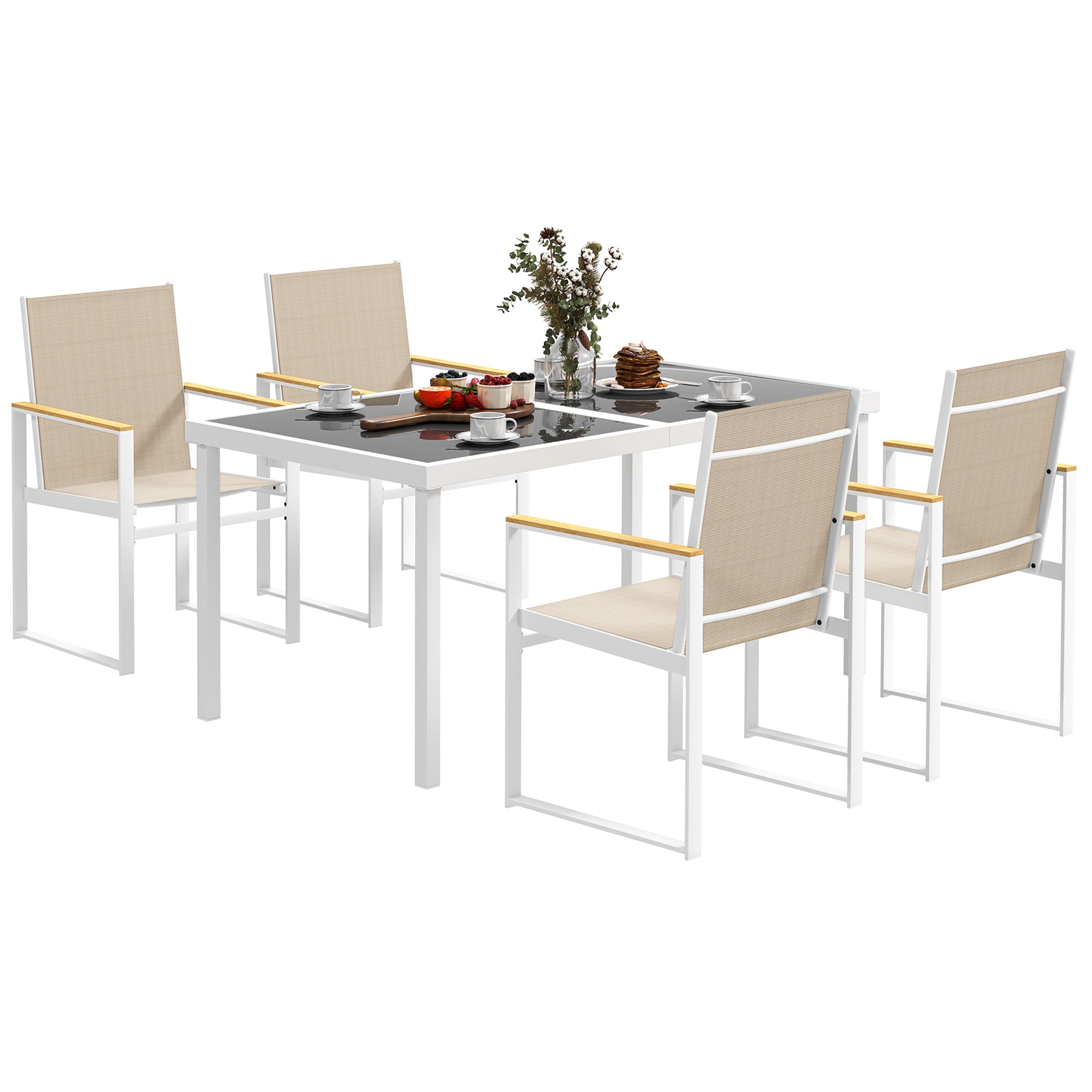 Dining Set 5 pcs. Dining for 4 persons Removable dining table with 4 chairs, dining group kitchen table set with steel frame balcony furniture garden furniture for patio, balcony Multicolored