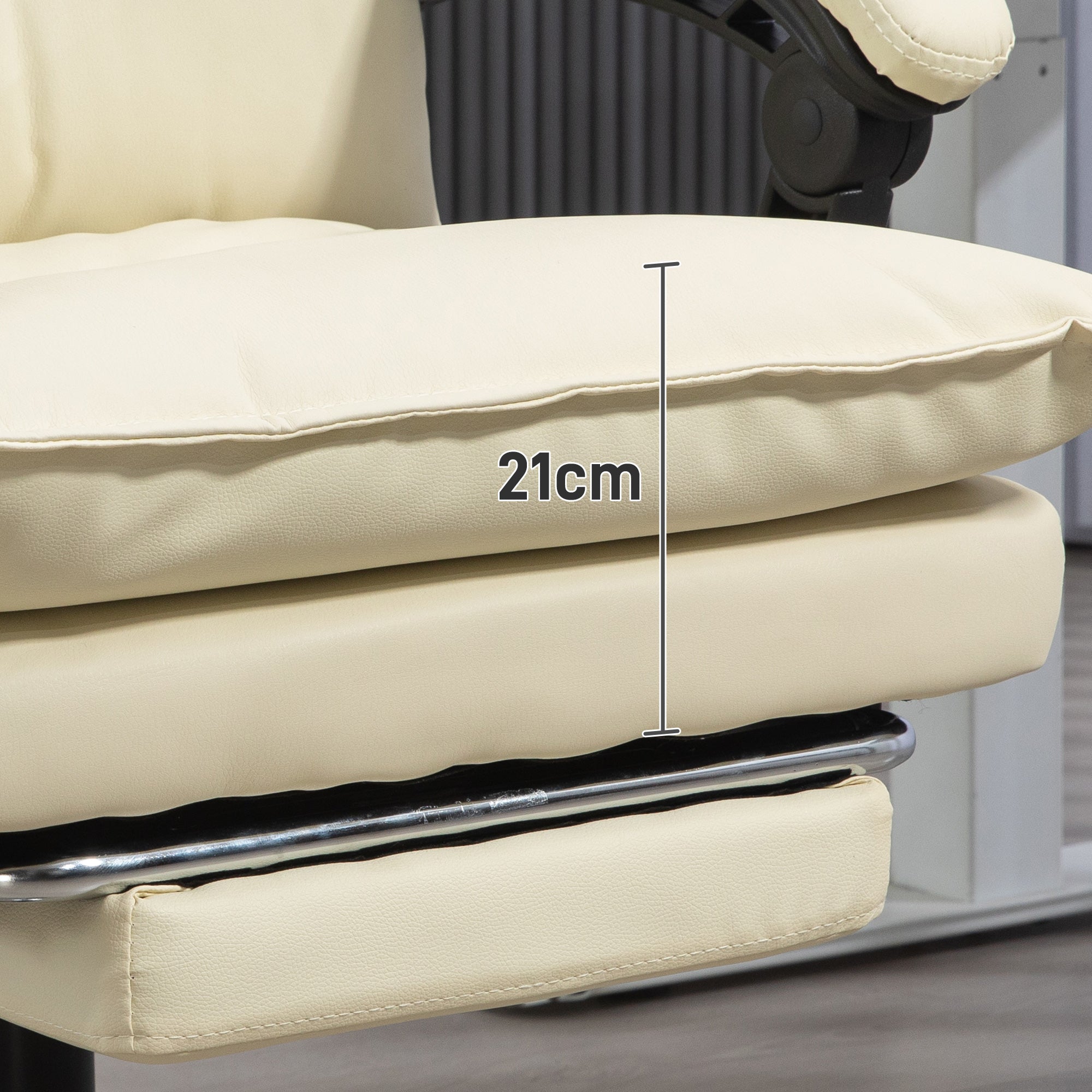 Ergonomic Office Chair, 155° Recline with Retractable Footrest, Easy-Clean PU Leather Desk Chair, Padded Armrests, Swivel & Height Adjustable, Beige